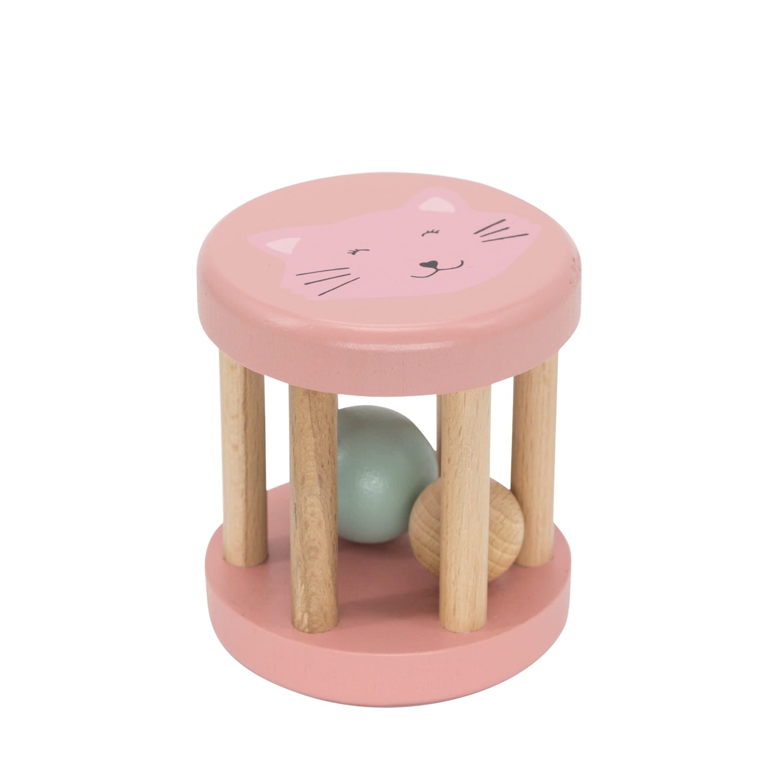 Wooden Rolling Rattle - Mrs Cat