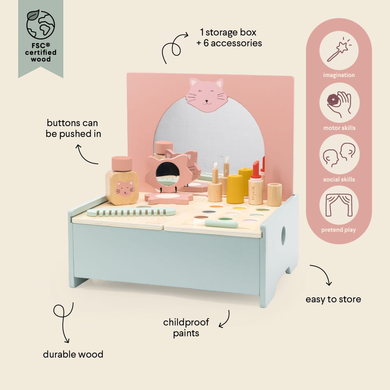 Wooden Make-Up Table and Accessories