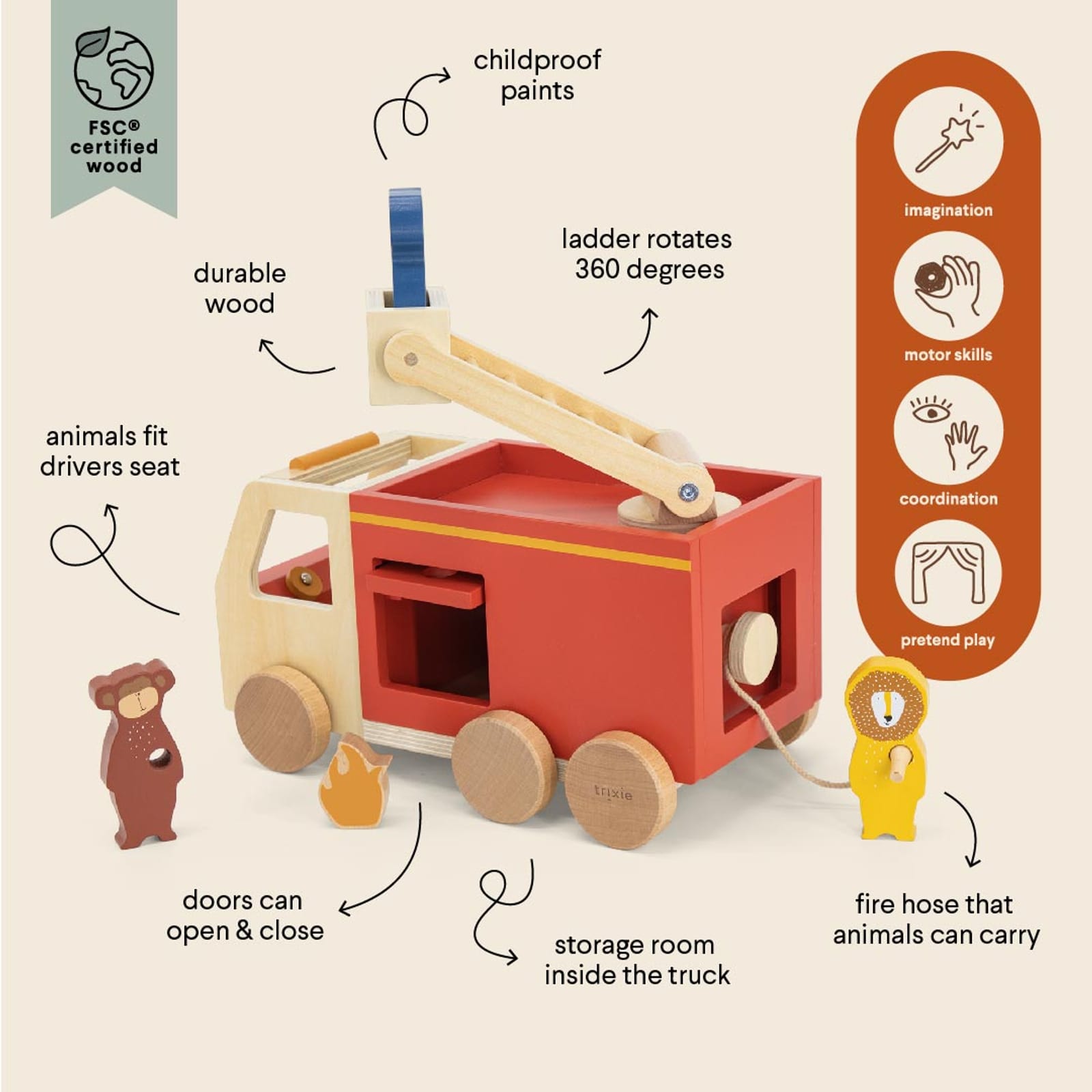 Wooden Fire Truck and Animals