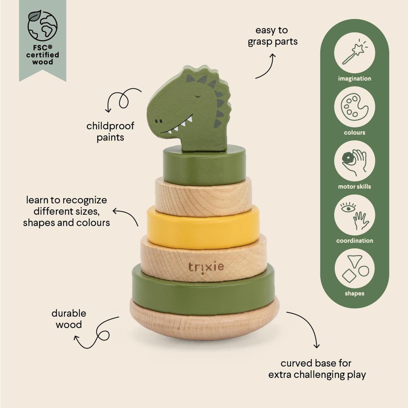 Wooden Stacking Toy - Mr Dino