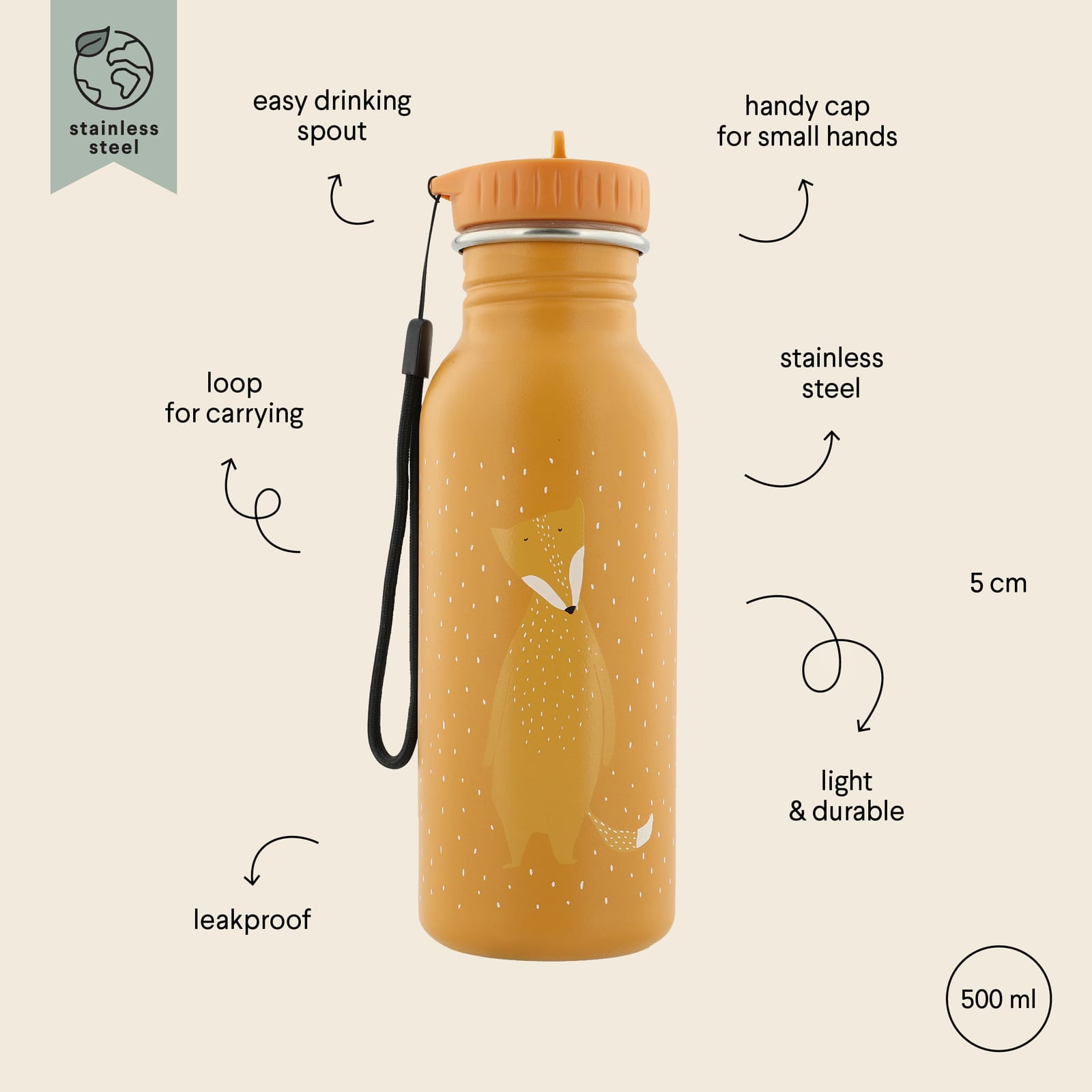 Water Bottle 500ml - Mr Fox