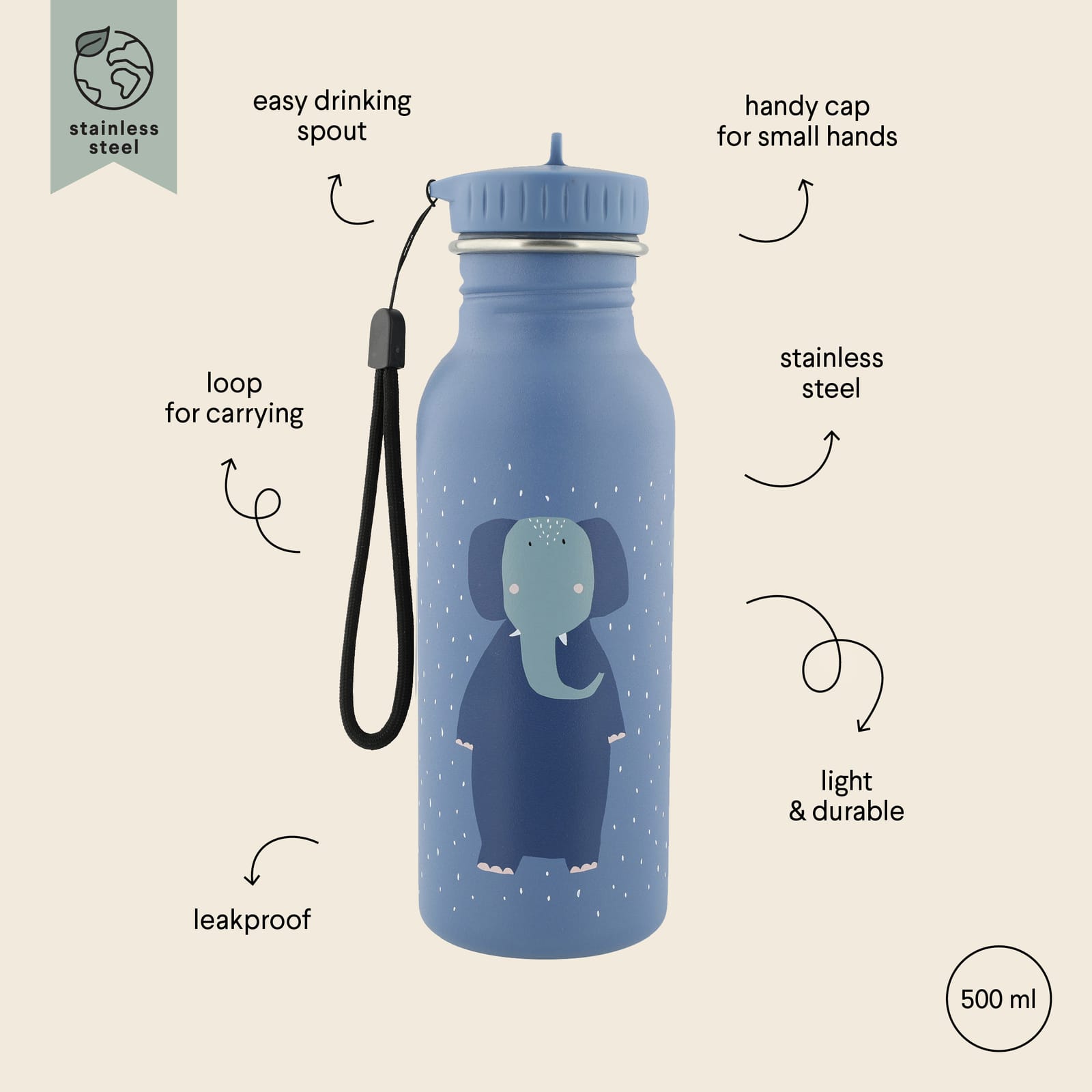 Water Bottle 500ml - Mrs Elephant