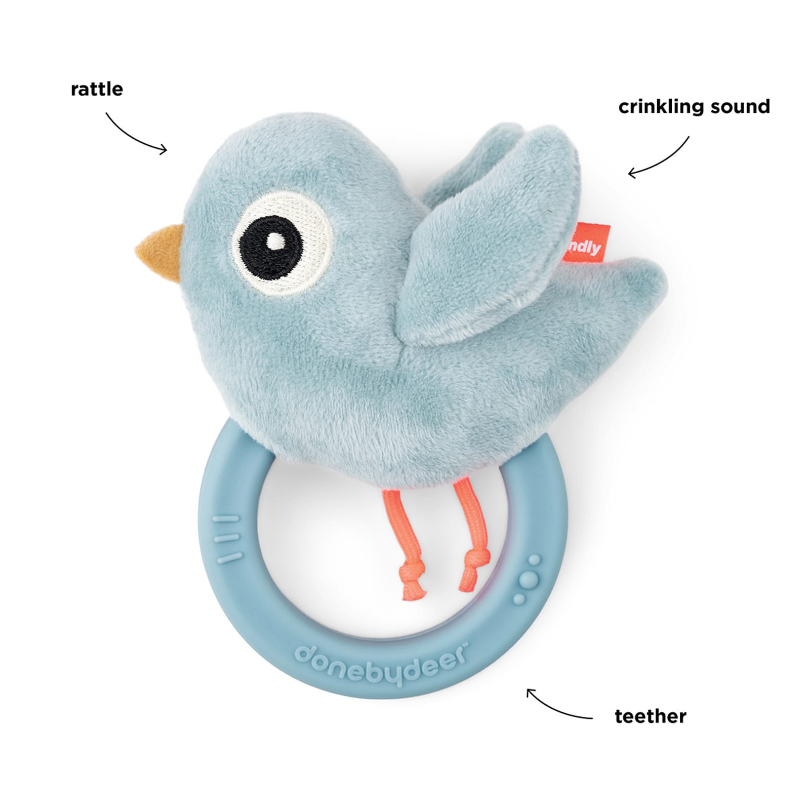 Sensory Rattle with Teether - Birdee Blue