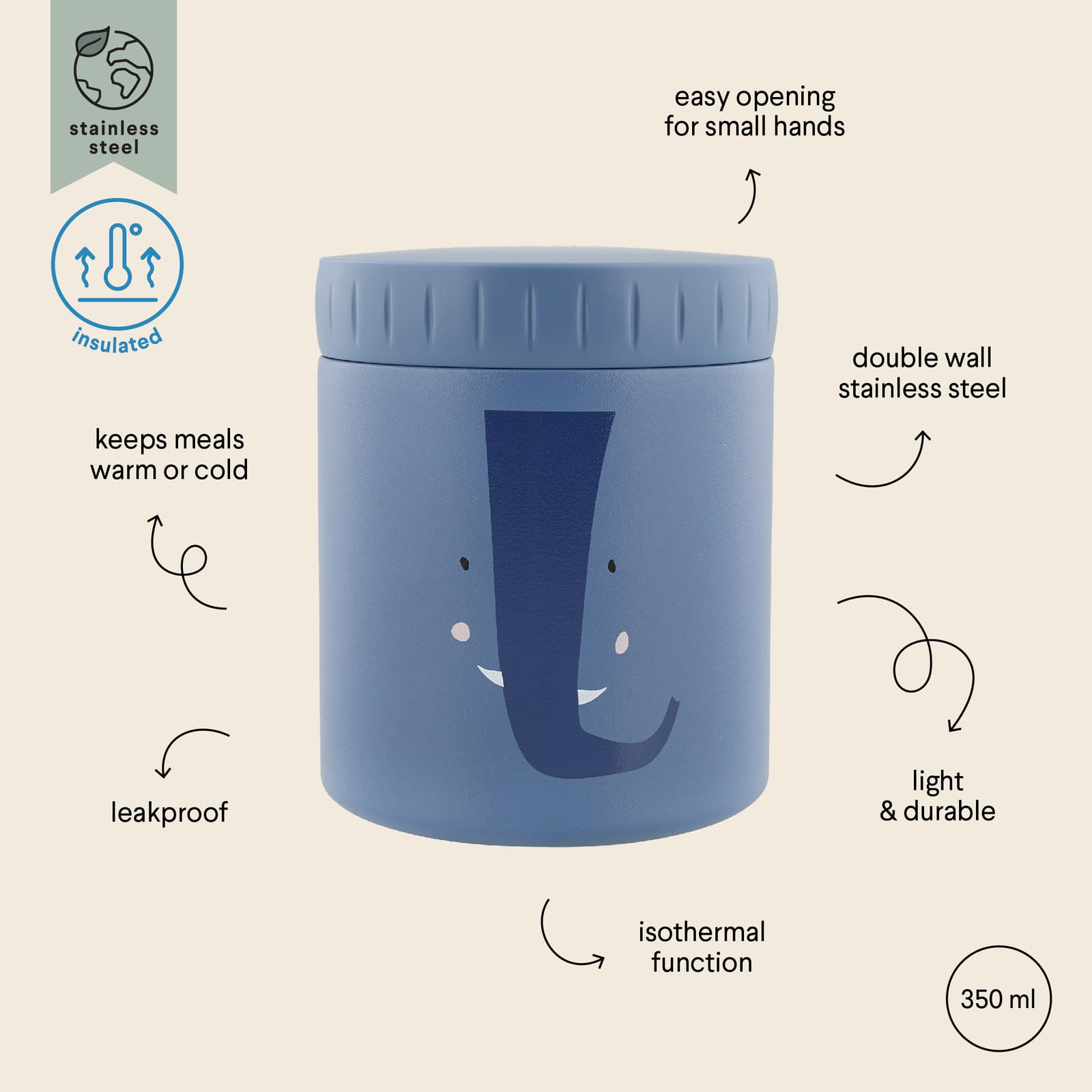 Insulated Food Jar 350ml - Mrs Elephant