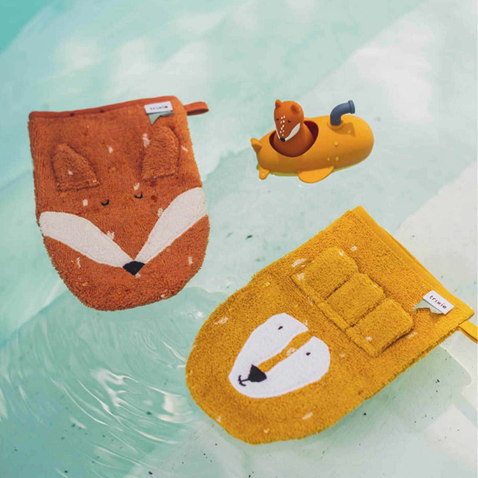 Washcloth Mitts 2-Pack - Mr Lion - Mr Fox