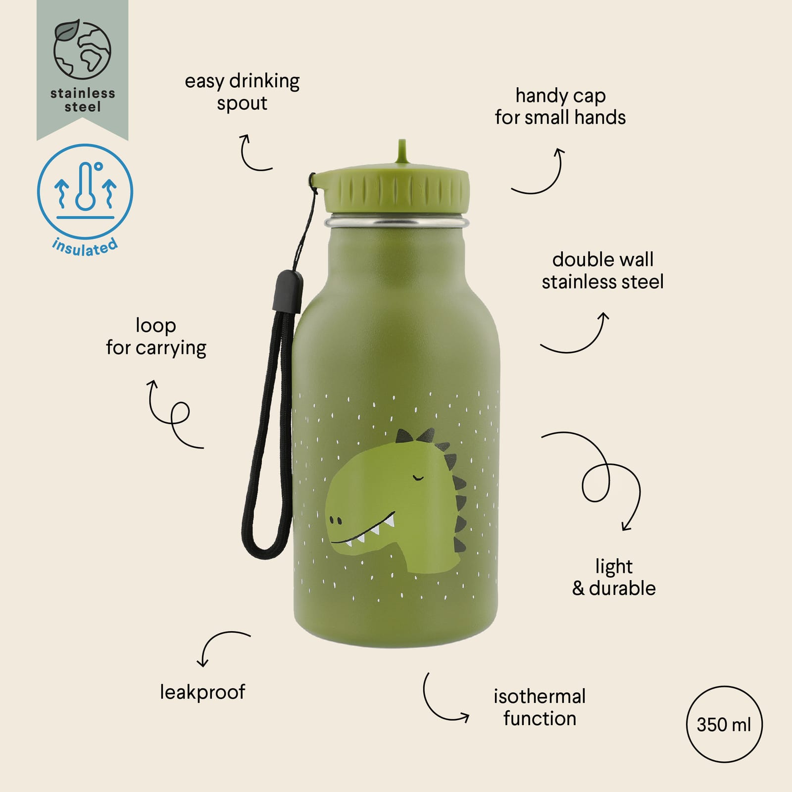 Insulated Water Bottle 350ml - Mr Dino