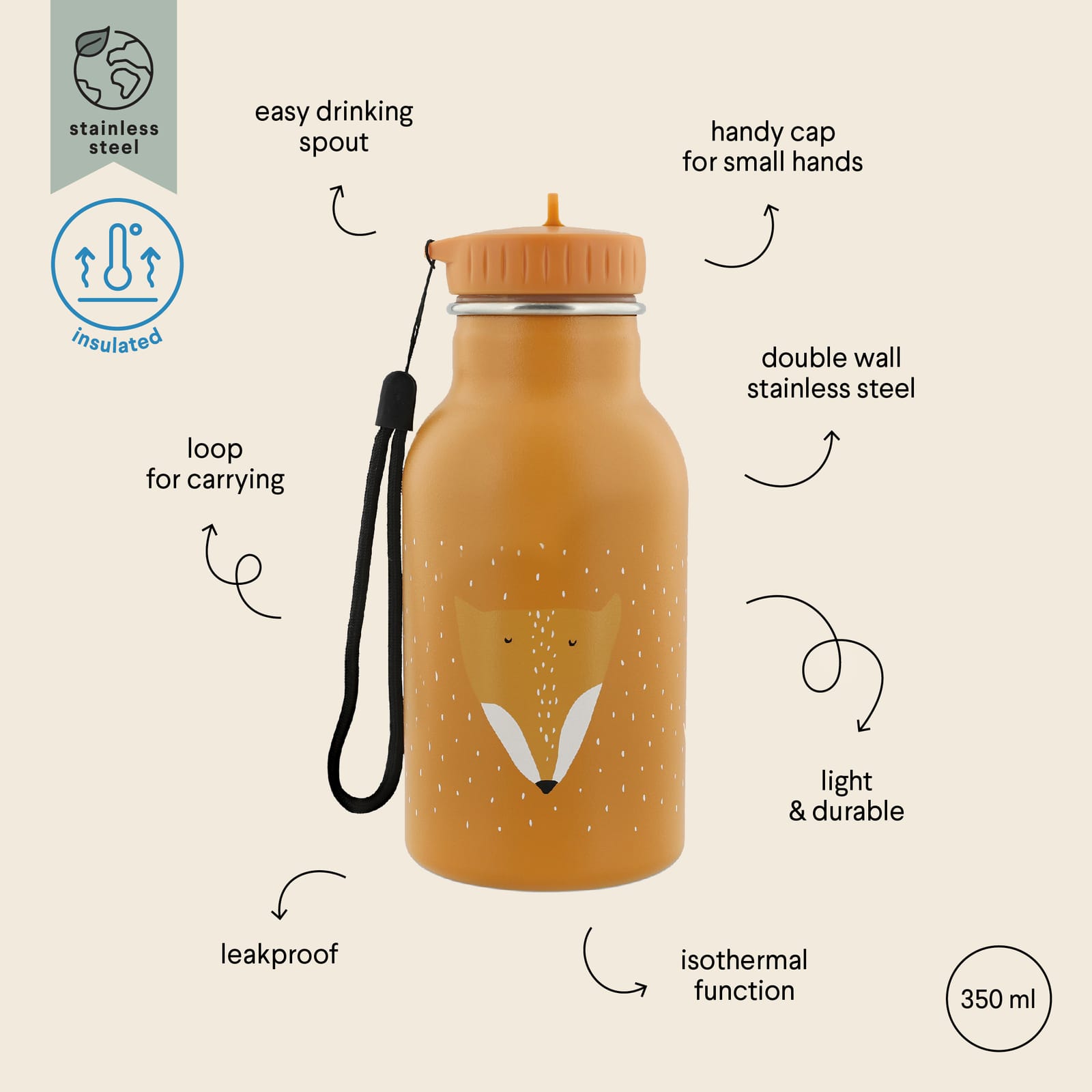 Insulated Water Bottle 350ml - Mr Fox