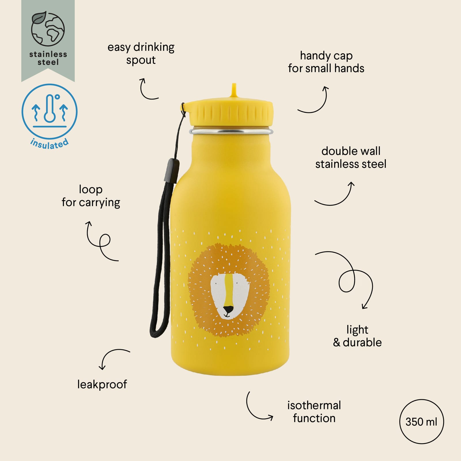 Insulated Water Bottle 350ml - Mr Lion