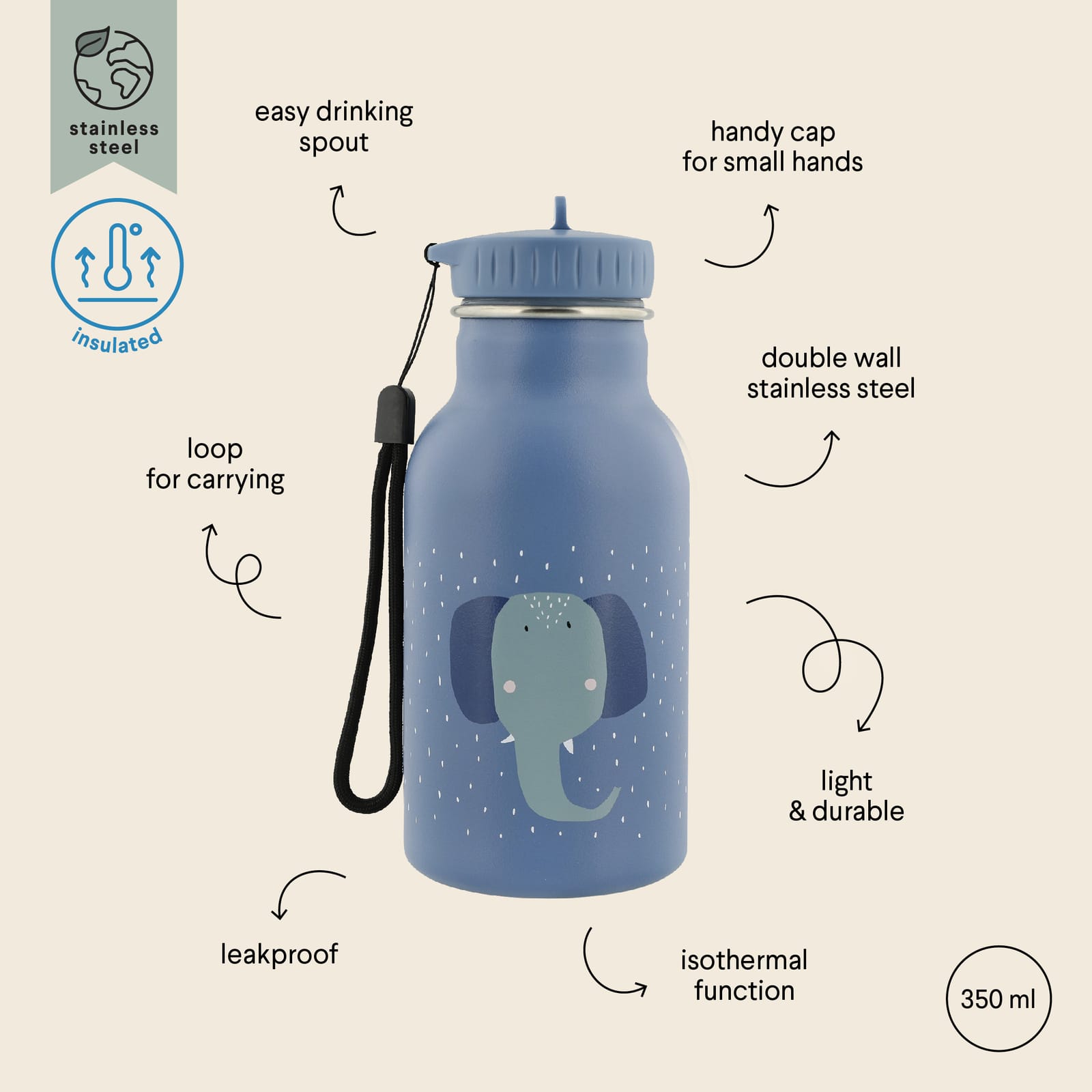 Insulated Water Bottle 350ml - Mrs Elephant