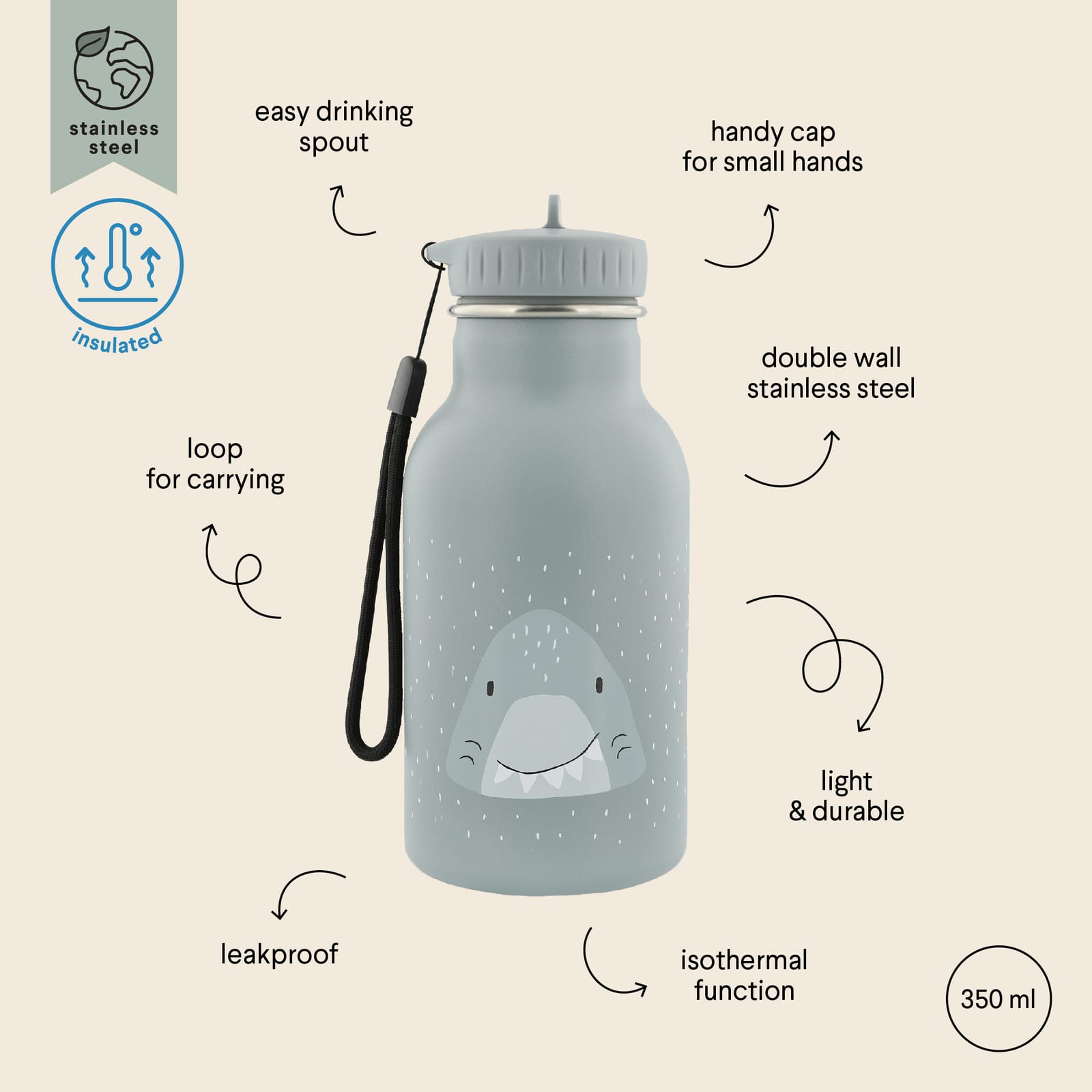 Insulated Water Bottle 350ml - Mr Shark