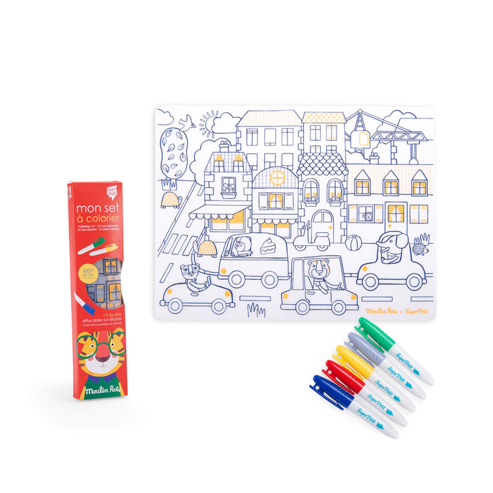 Silicone Colouring Mat and 5 Pens - Town