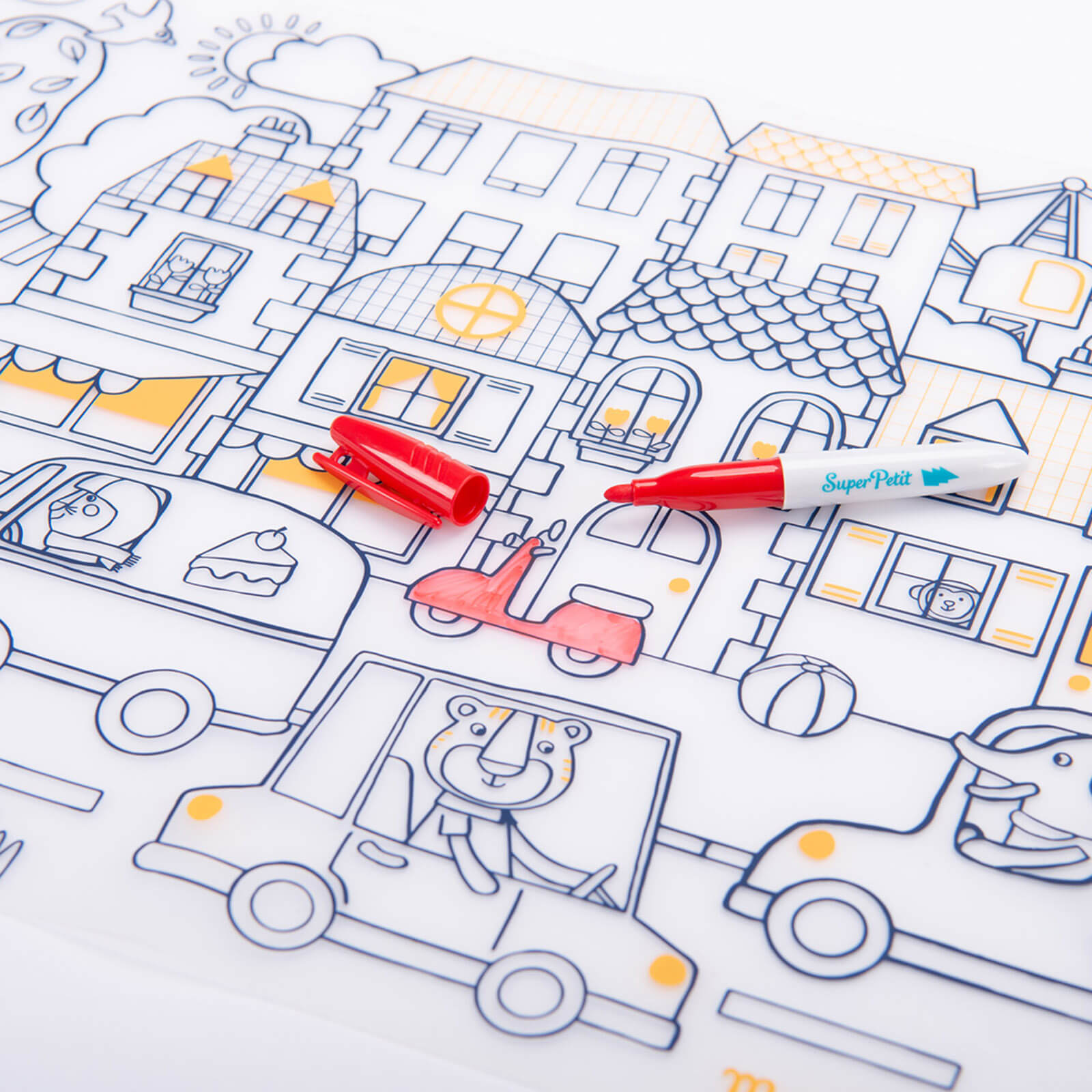 Silicone Colouring Mat and 5 Pens - Town