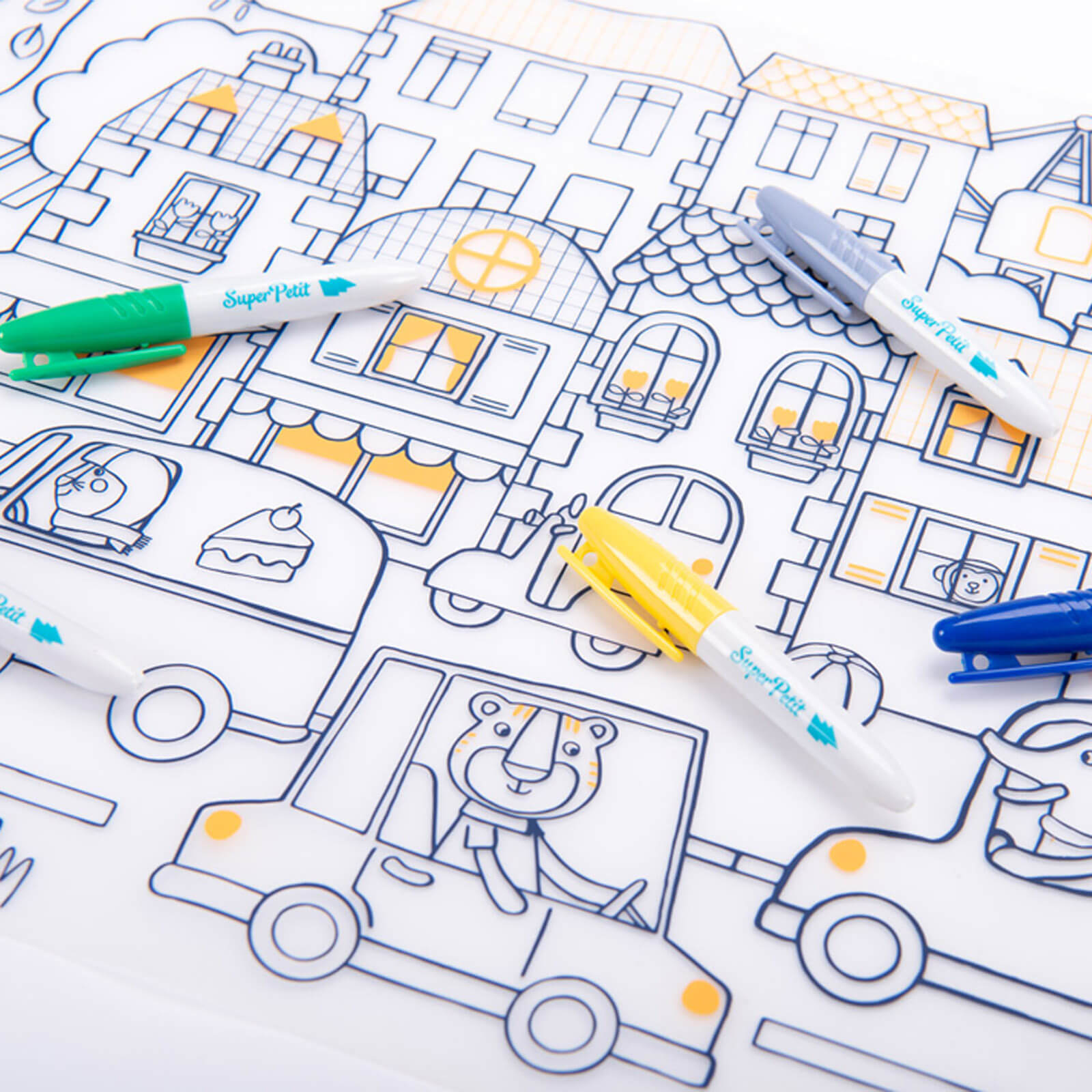Silicone Colouring Mat and 5 Pens - Town