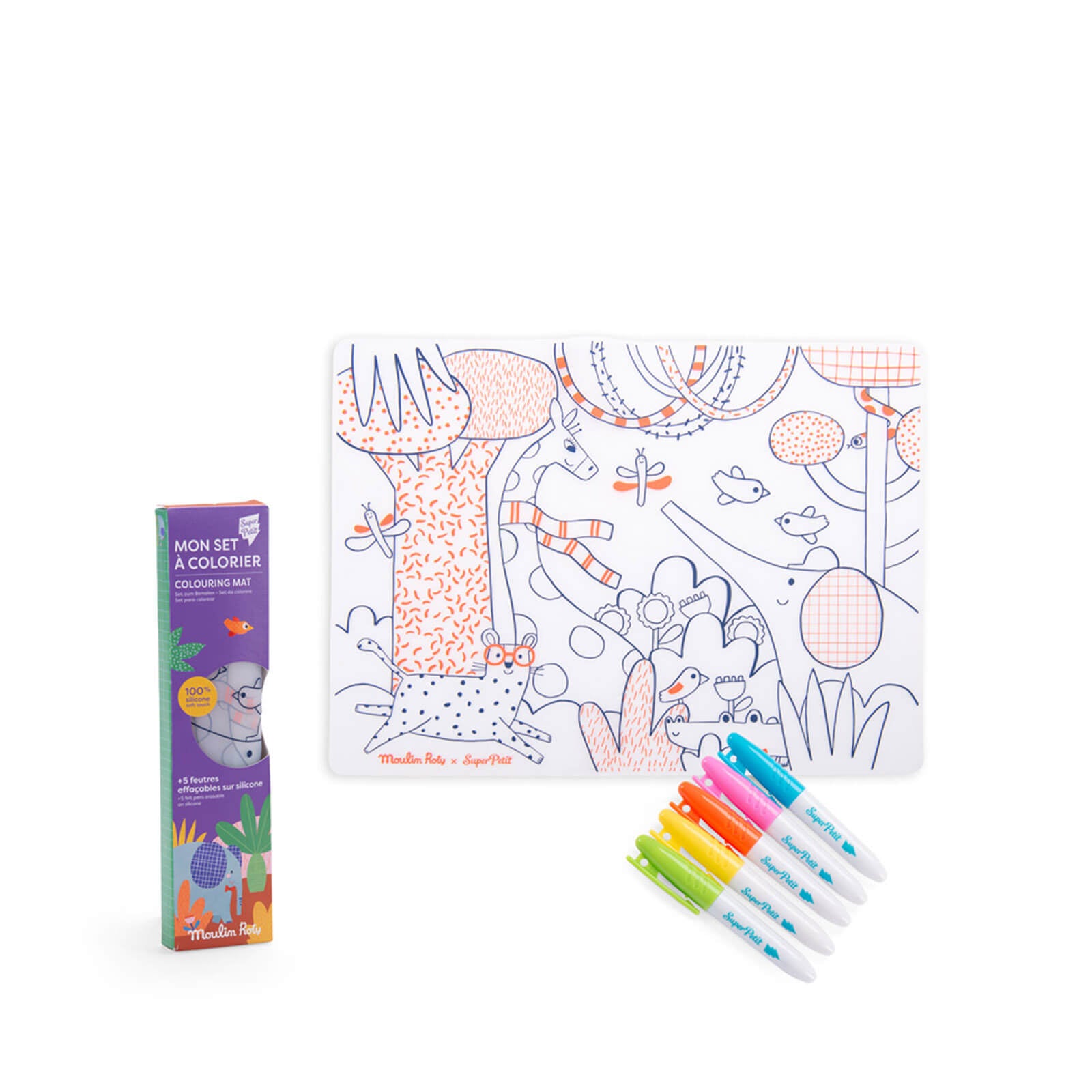 Silicone Colouring Mat and 5 Pens - Jungle