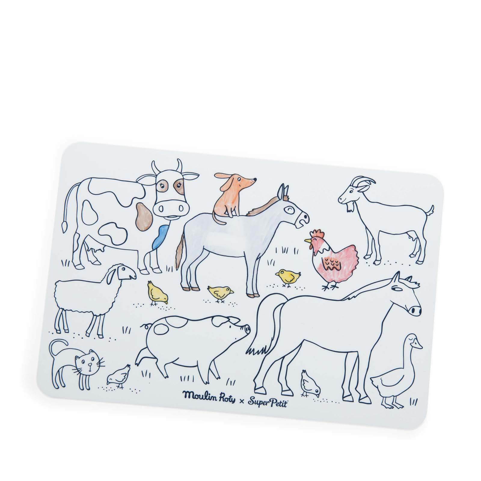 Mini Silicone Colouring Mat and 5 Pens - Farm Animals