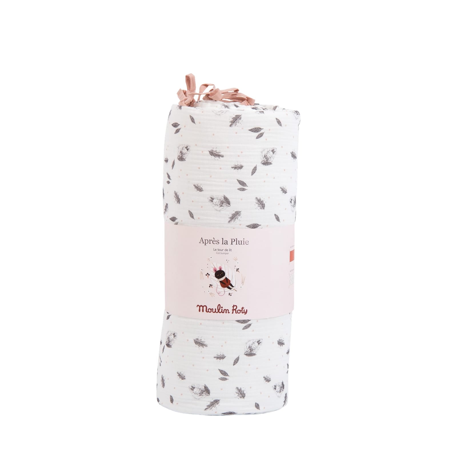Cot Bumper - White Leaves