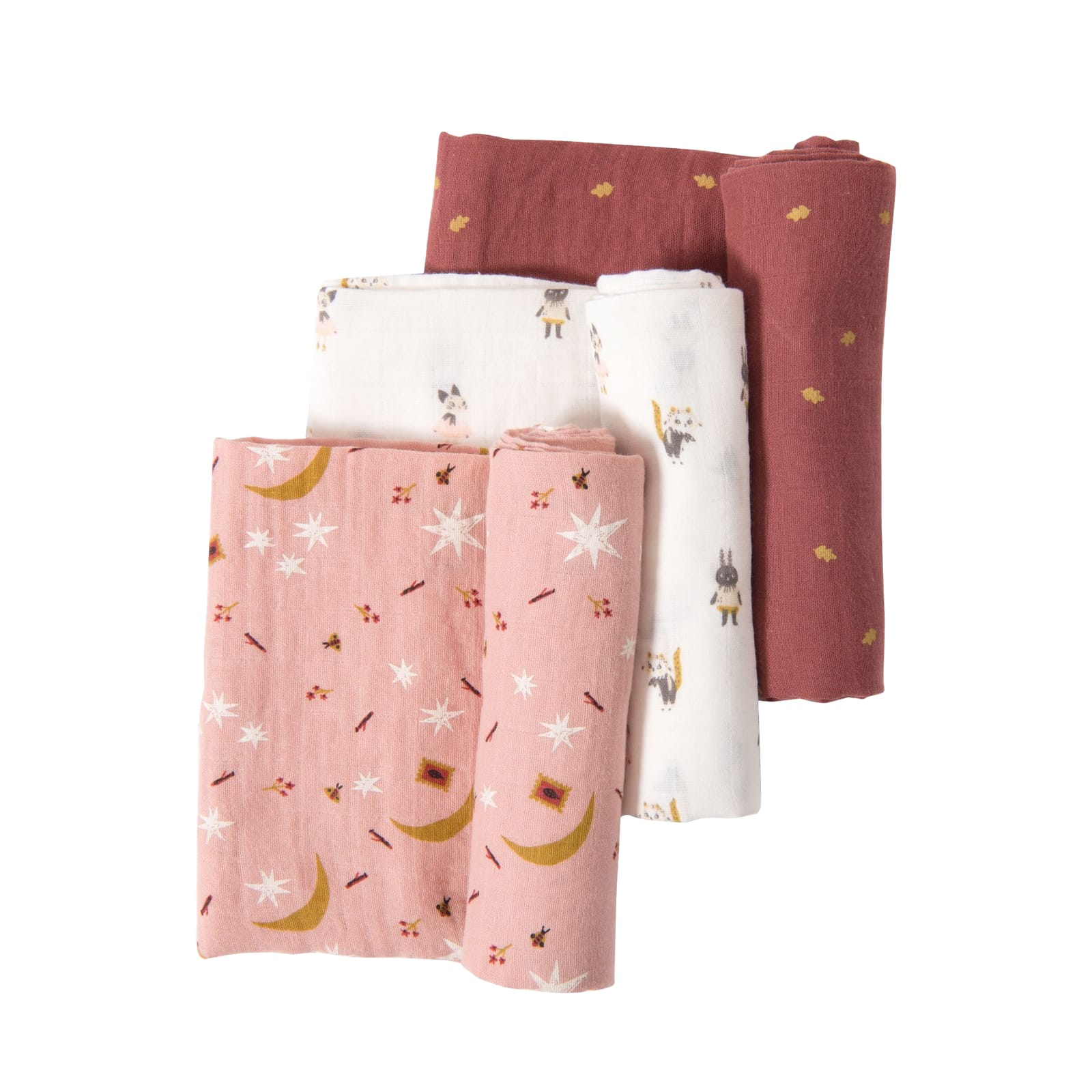 Muslin Squares 3 Pack - Characters Stars Leaves