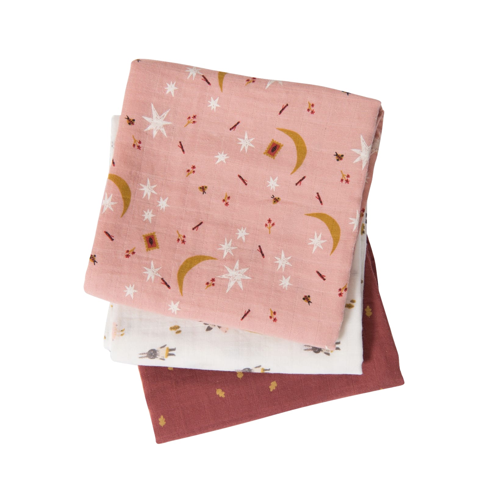 Muslin Squares 3 Pack - Characters Stars Leaves