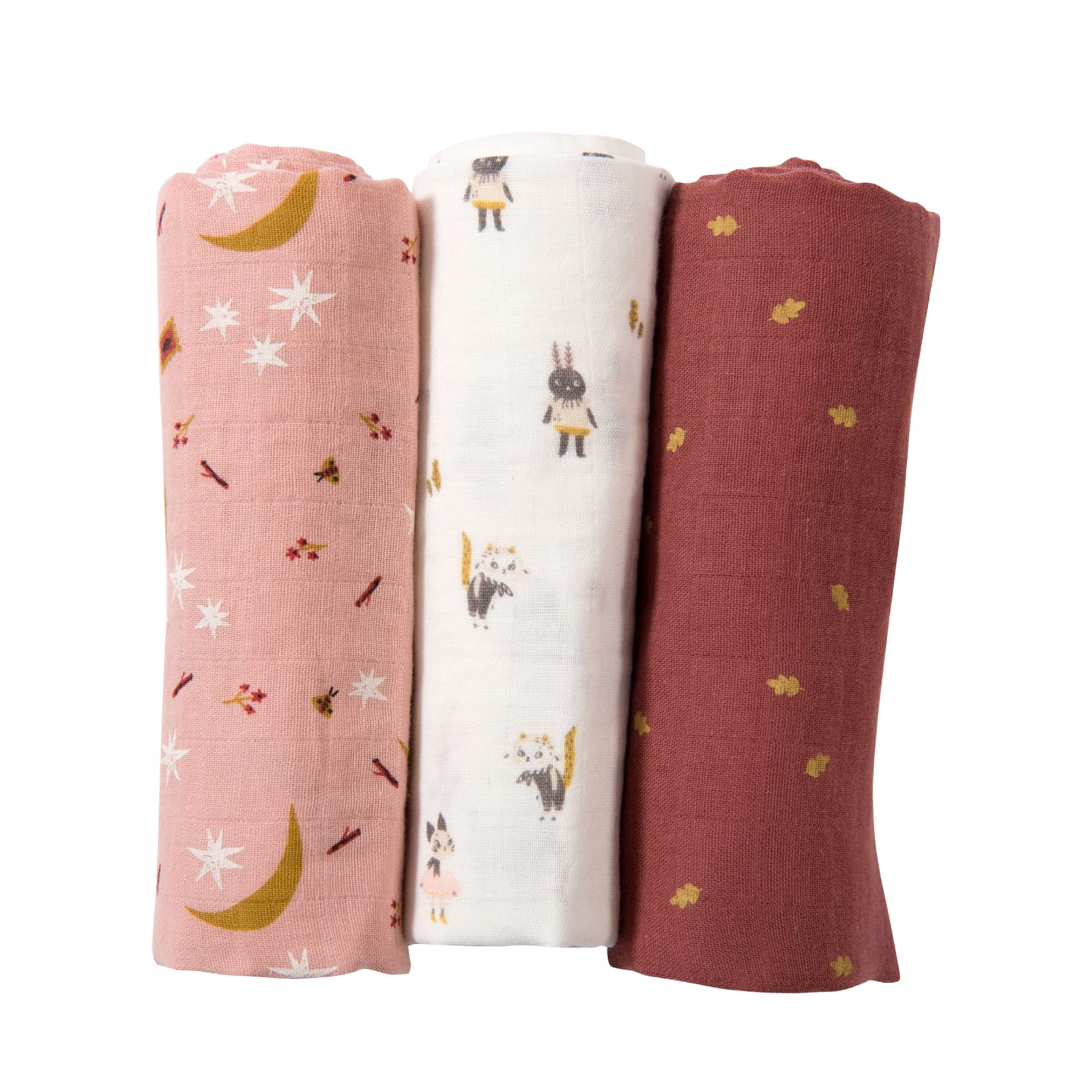 Muslin Squares 3 Pack - Characters Stars Leaves