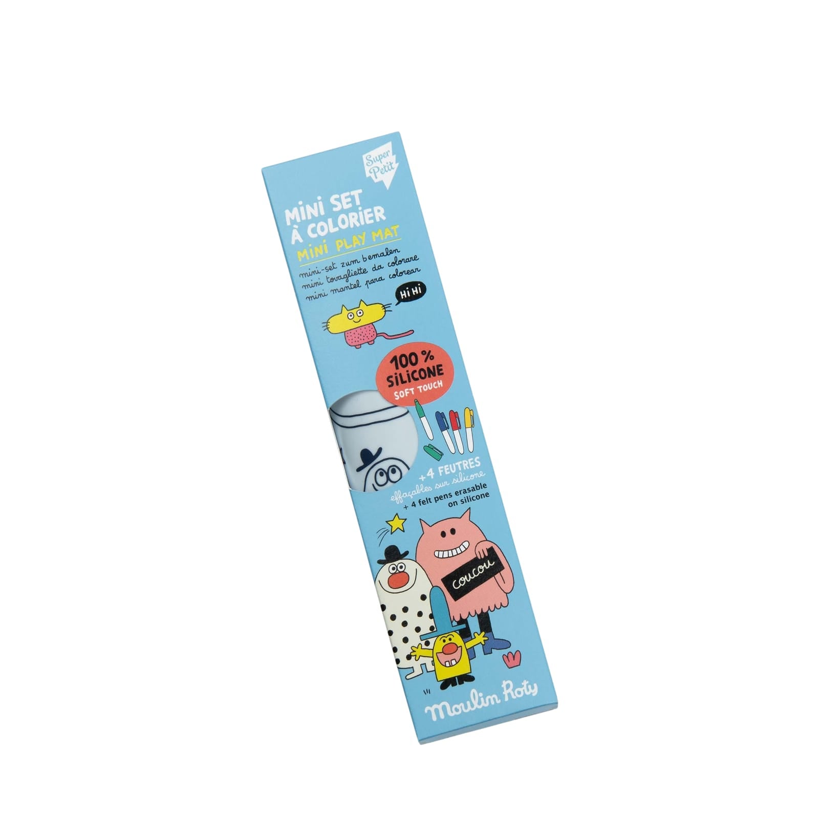 Mini Silicone Colouring Mat and 5 Pens - Funny Characters