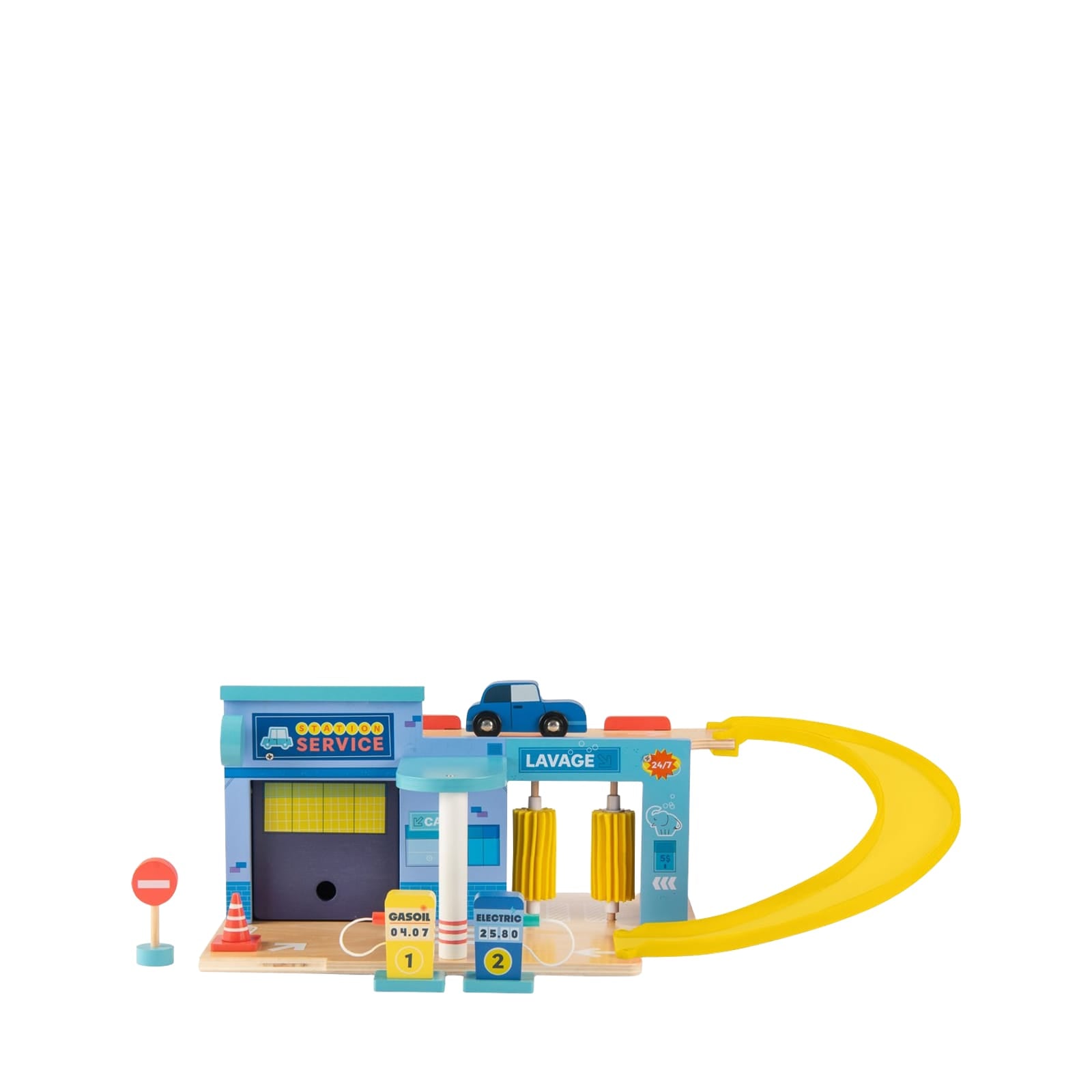 Wooden Gas Station with 6 Accessories