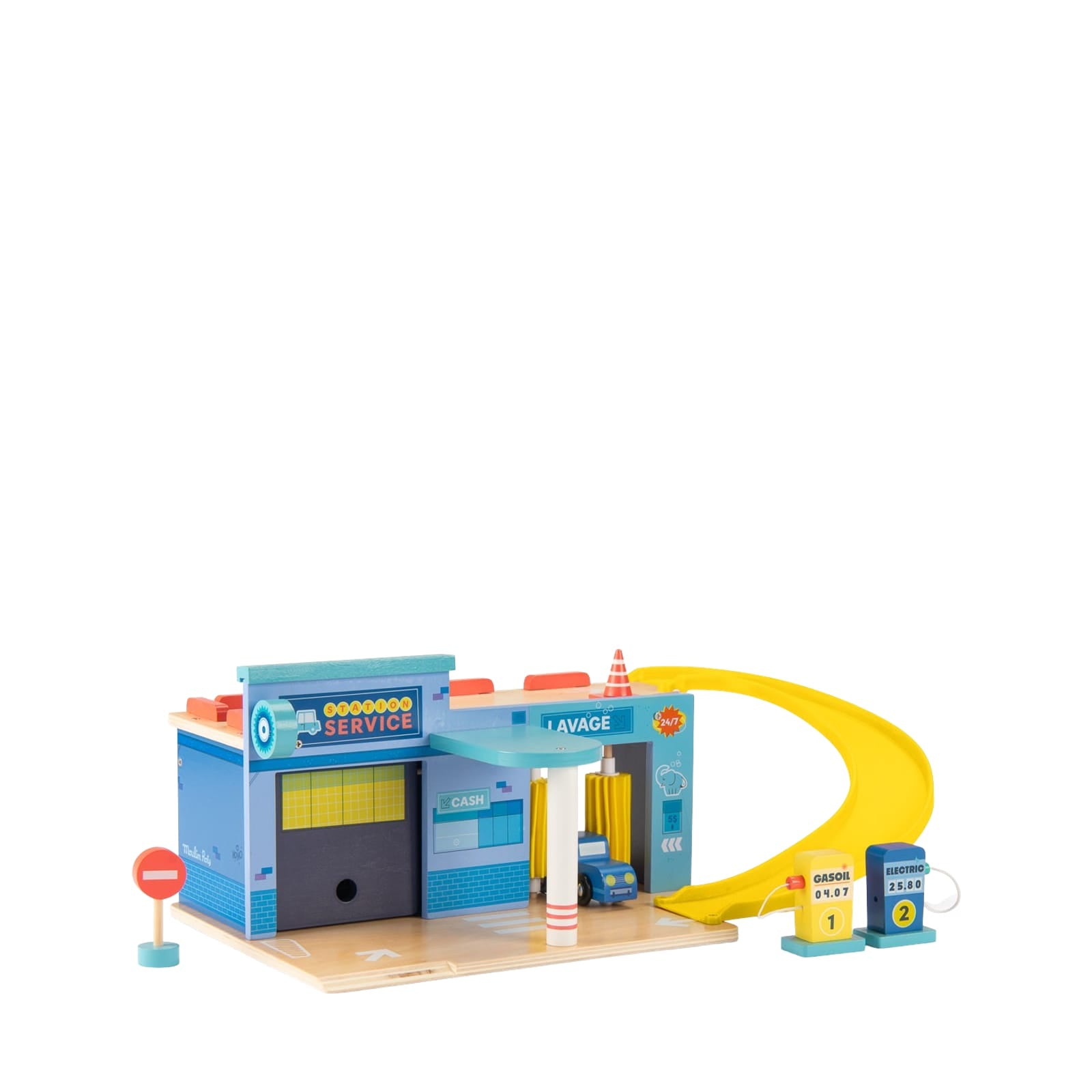 Wooden Gas Station with 6 Accessories