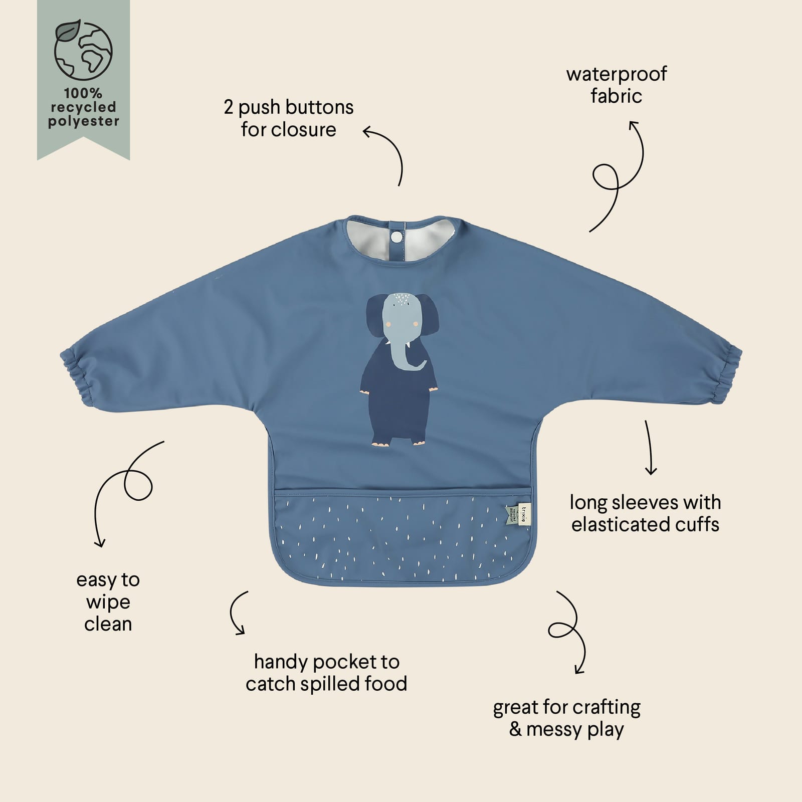 Waterproof Long Sleeve Bib - Mrs Elephant