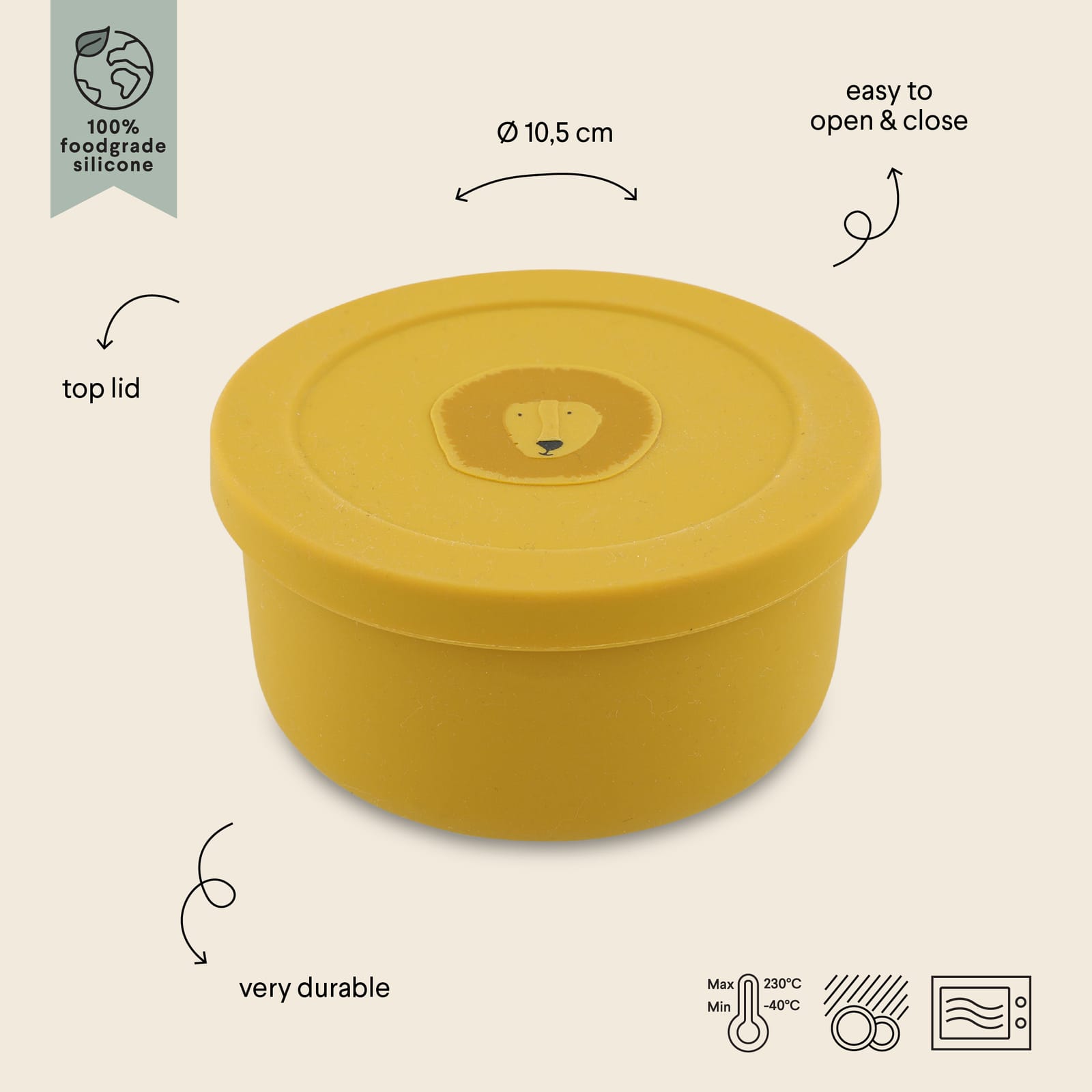 Silicone Snack Pot with Lid - Mr Lion