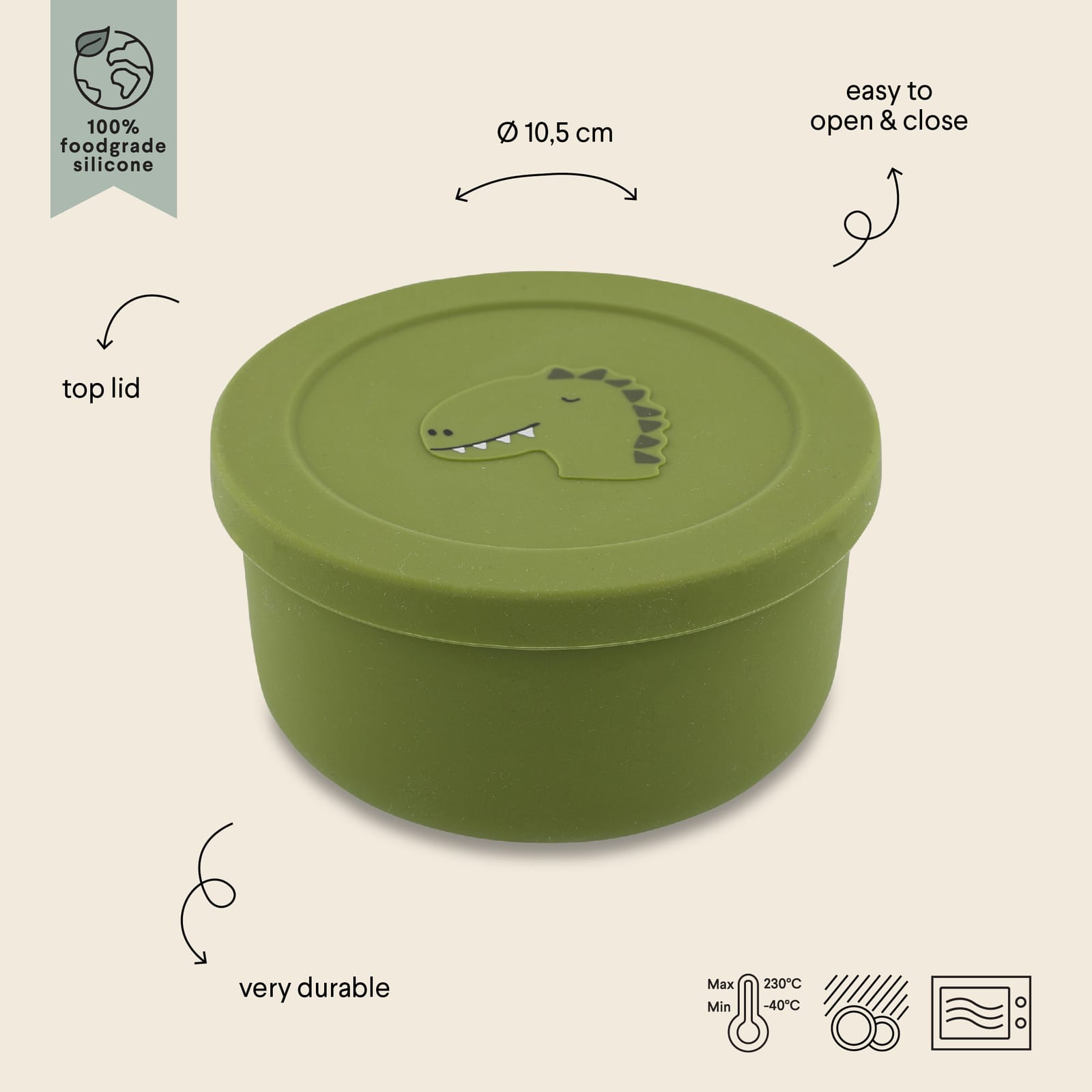 Silicone Snack Pot with Lid - Mr Dino