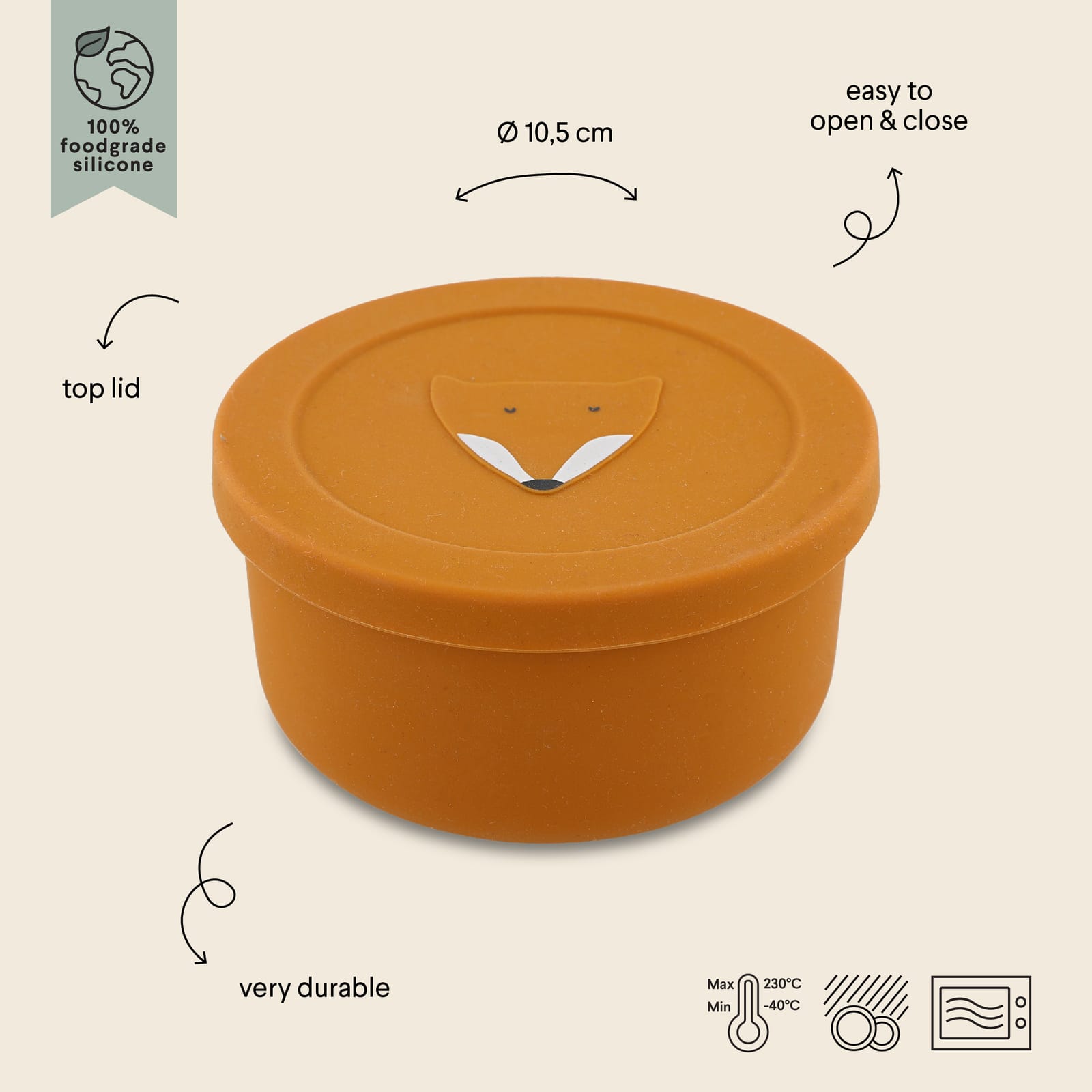 Silicone Snack Pot with Lid - Mr Fox