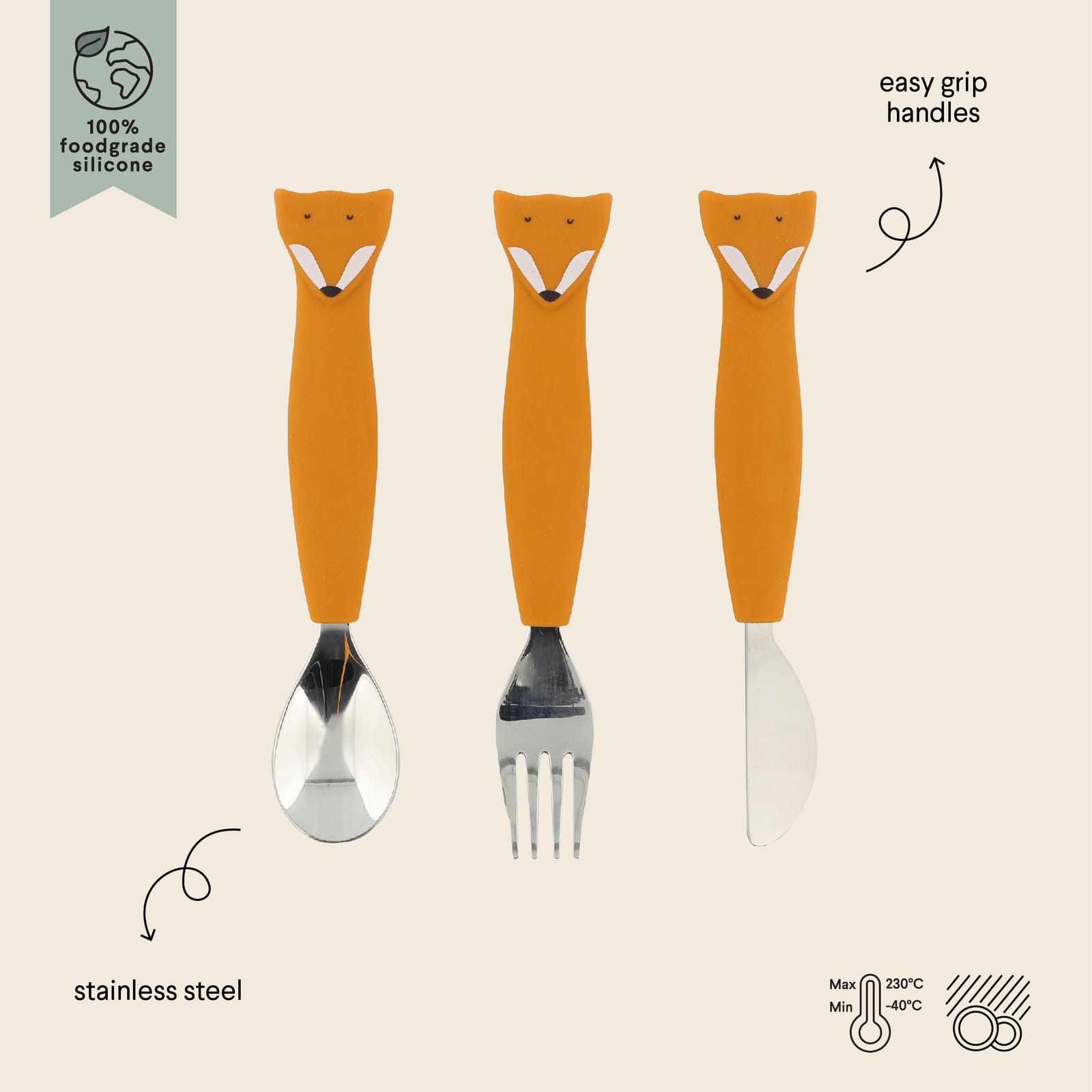 Silicone Cutlery Set 3-Pack - Mr Fox