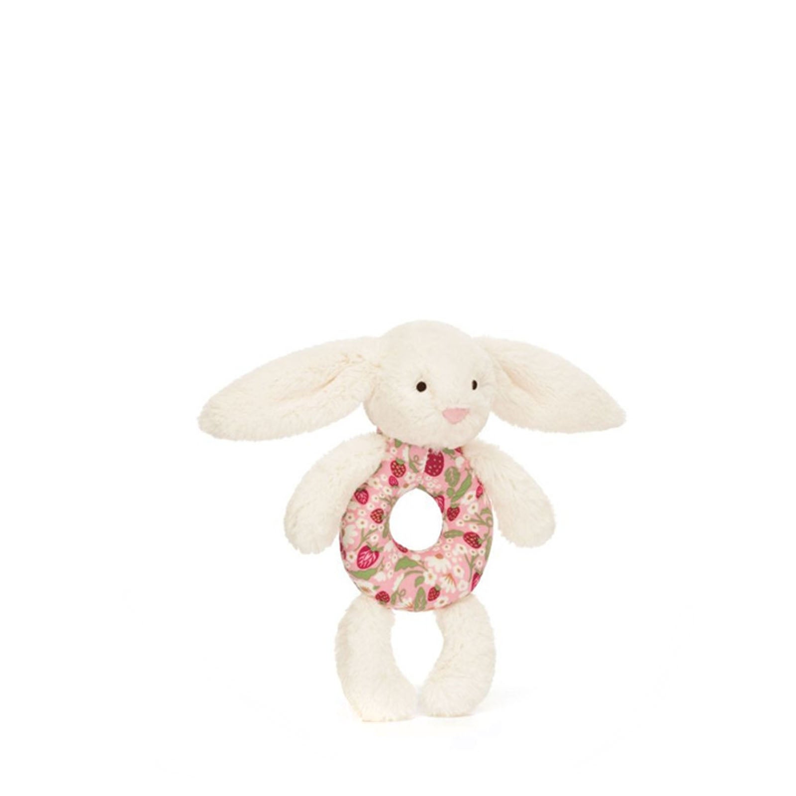 Cream Blossom Bunny Ring Rattle - Berry