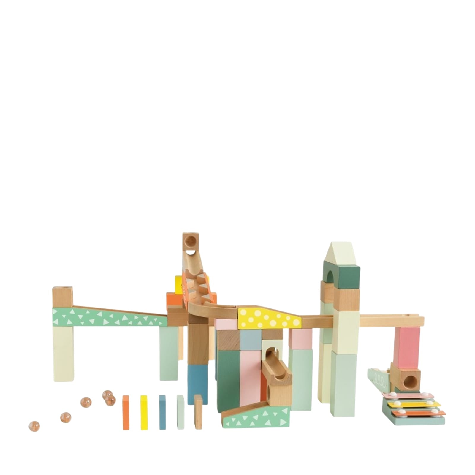 Wooden Marble Run Construction Set