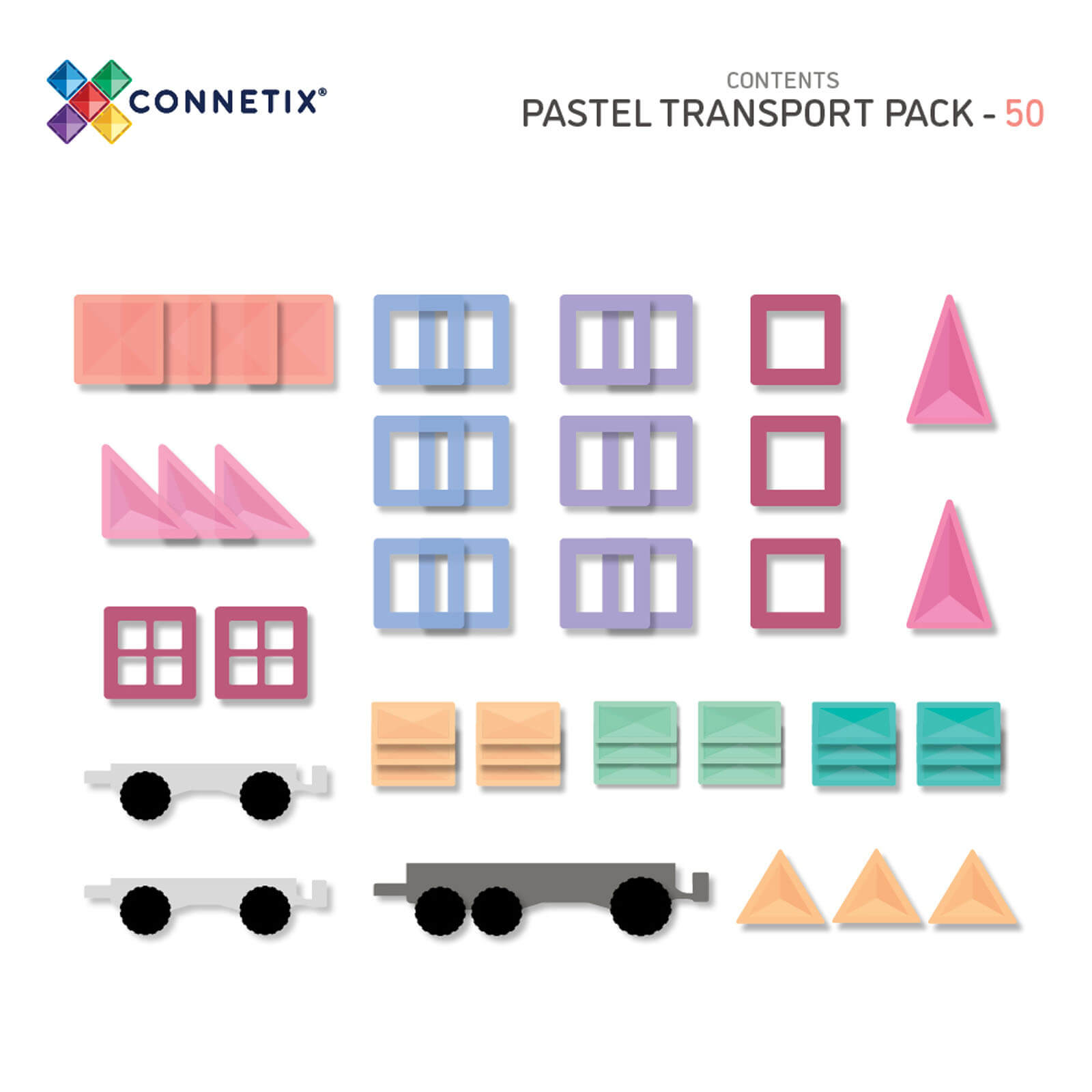 Magnetic Tiles Pastel Transport Pack - 50 Pieces