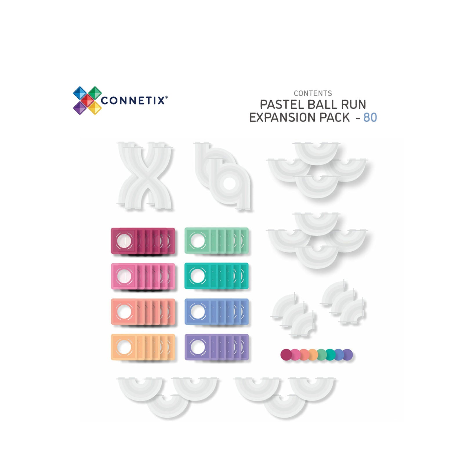 Magnetic Tiles Pastel Ball Run Expansion Pack - 80 Pieces