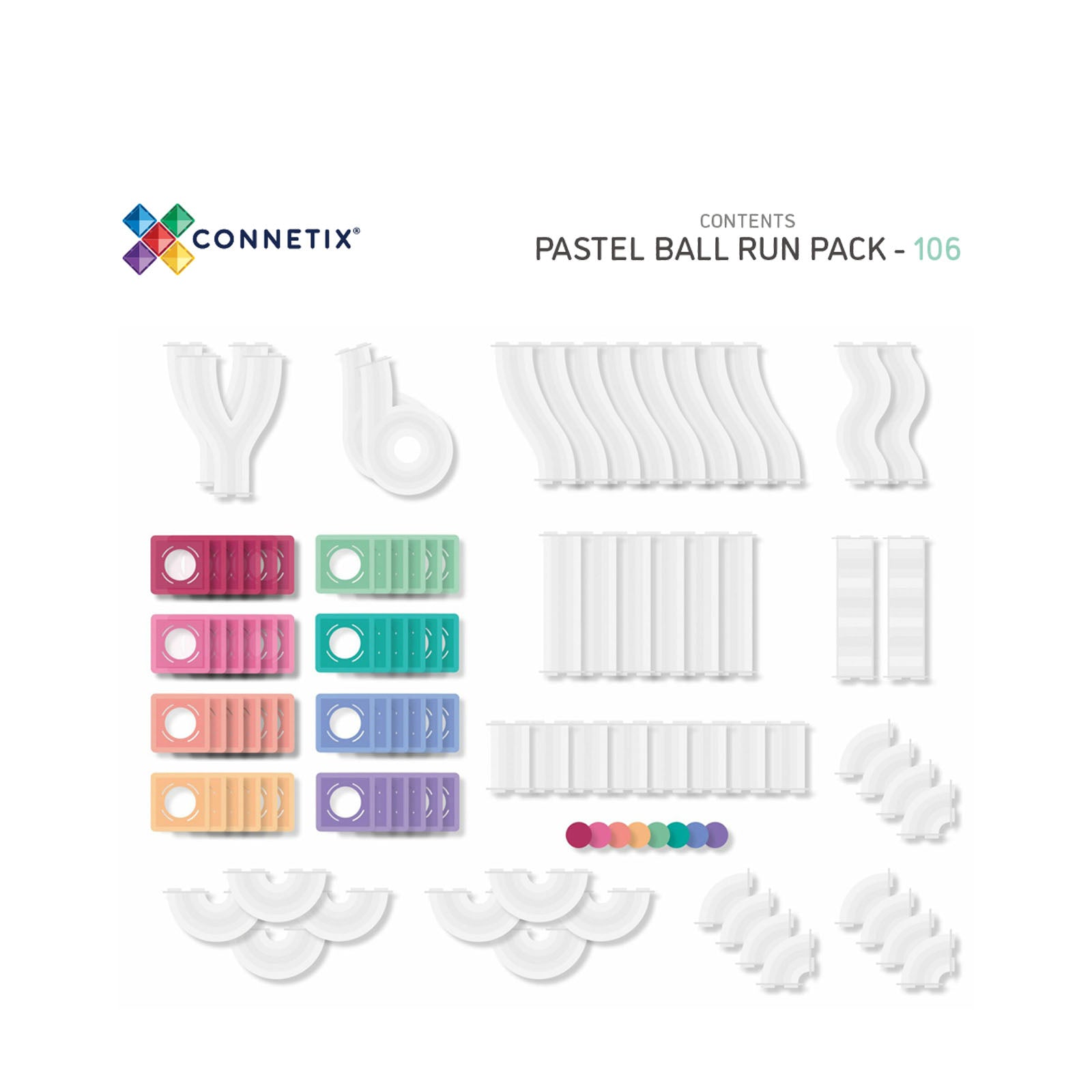 Magnetic Tiles Pastel Ball Run Pack - 106 Pieces