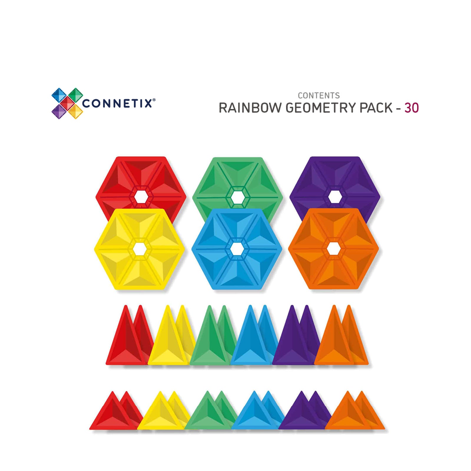 Magnetic Tiles Rainbow Geometry Pack - 30 Pieces