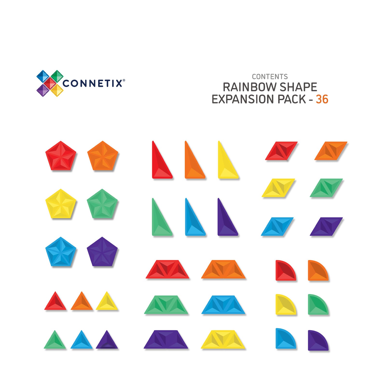 Magnetic Tiles Rainbow Shape Expansion Pack - 36 Pieces