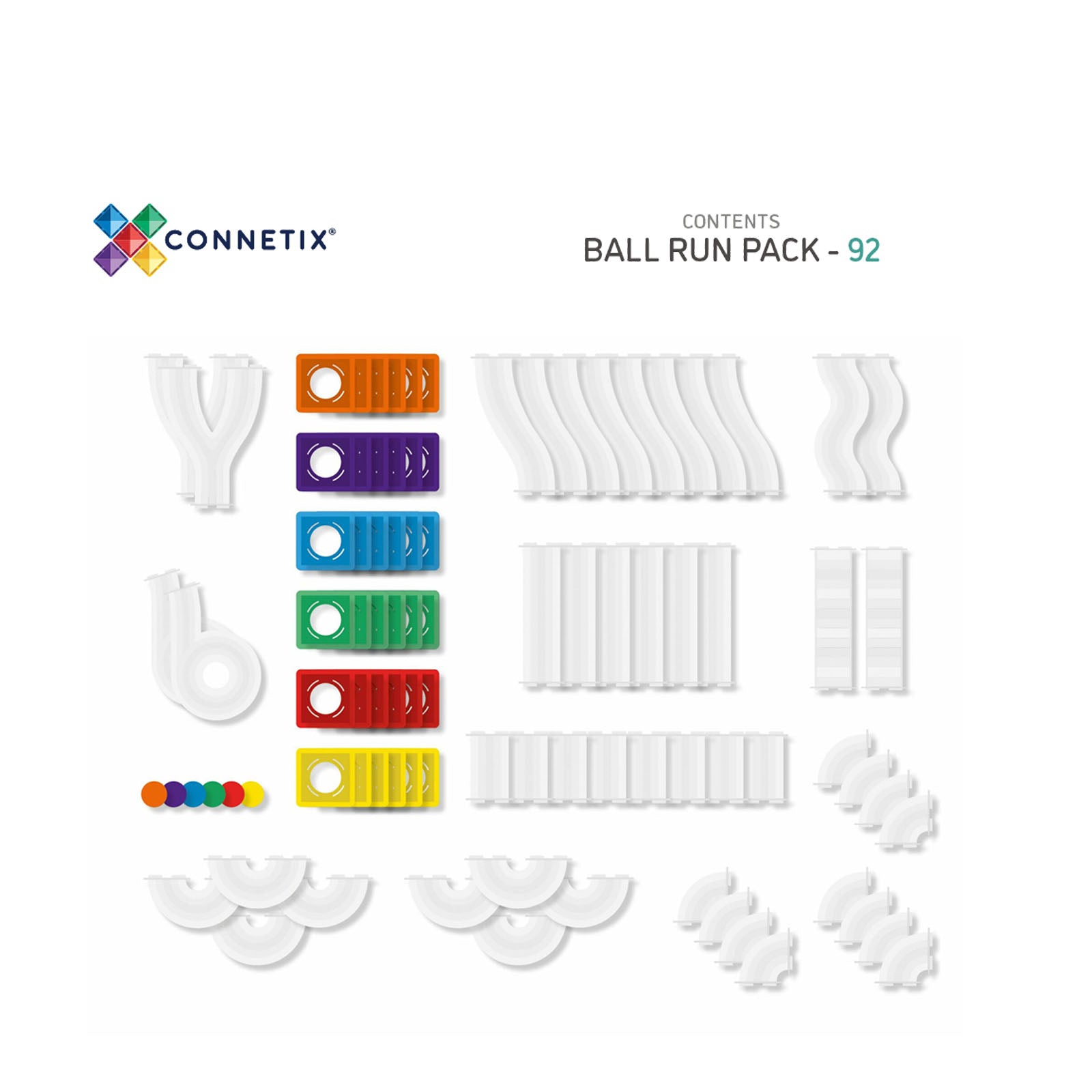 Magnetic Tiles Rainbow Ball Run Pack - 92 Pieces