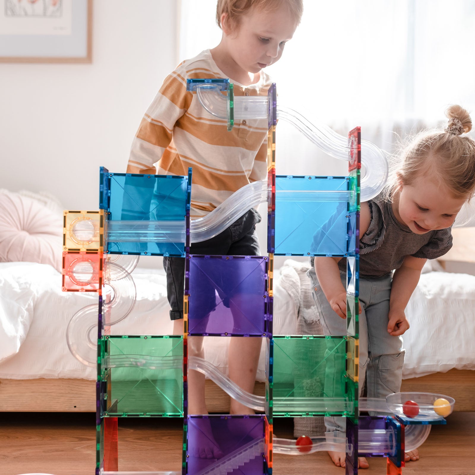 Magnetic Tiles Rainbow Ball Run Pack - 92 Pieces