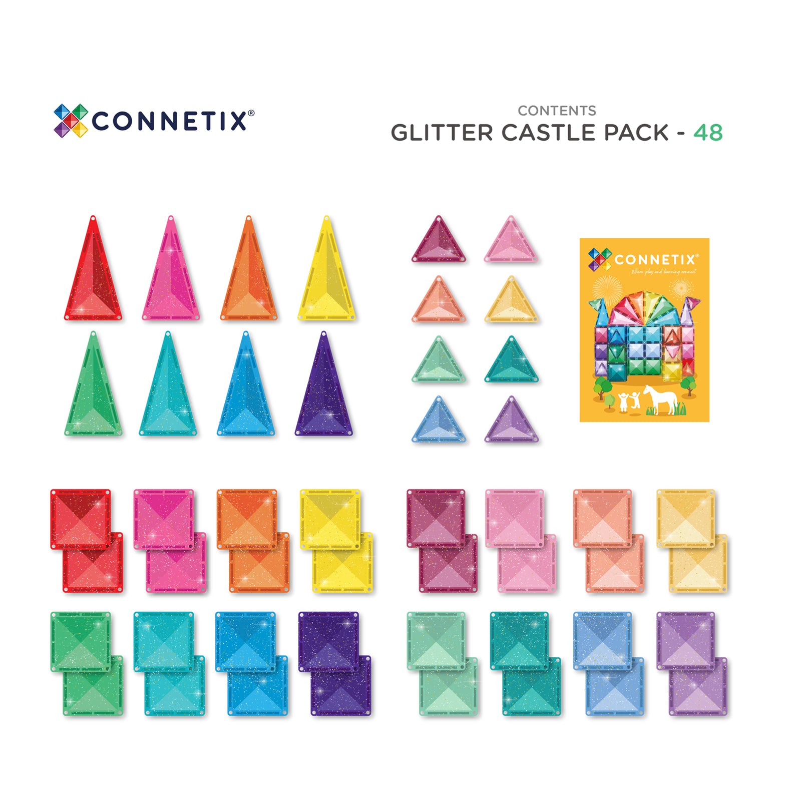 Magnetic Tiles Castle Glitter Pack - 48 Pieces