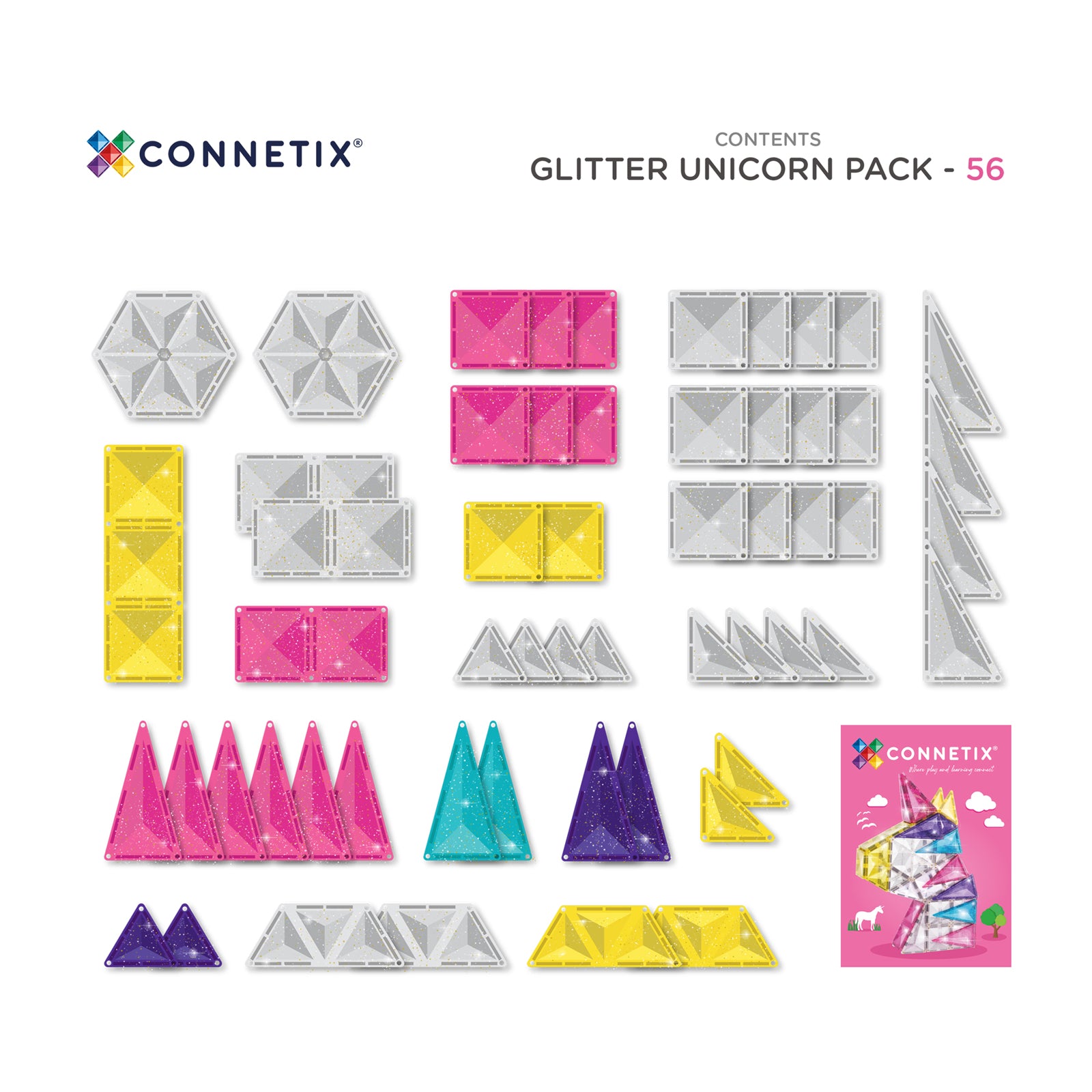 Magnetic Tiles Glitter Unicorn Pack - 56 Pieces