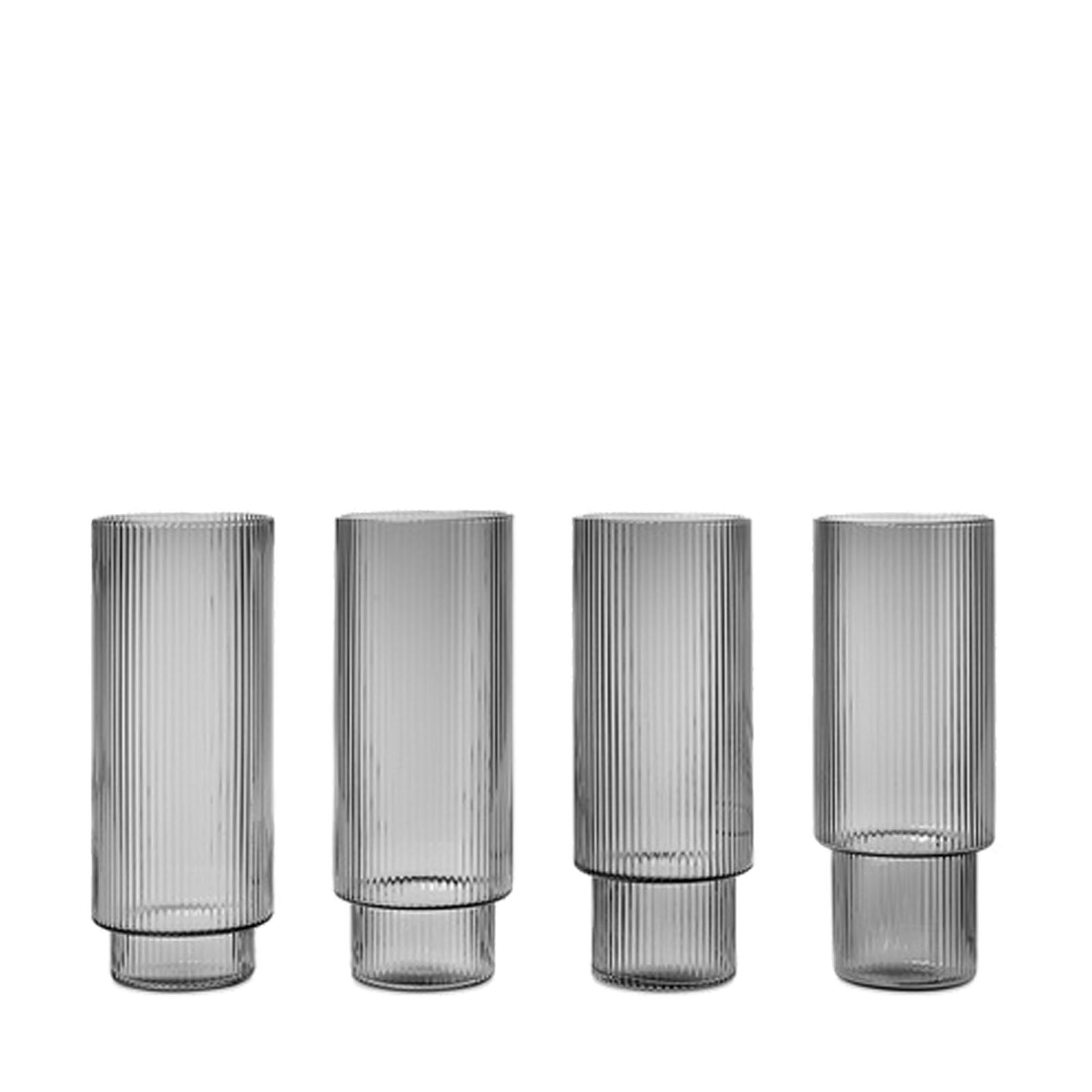 Ripple Long Drink Glasses - Set of 4 - Smoked Grey