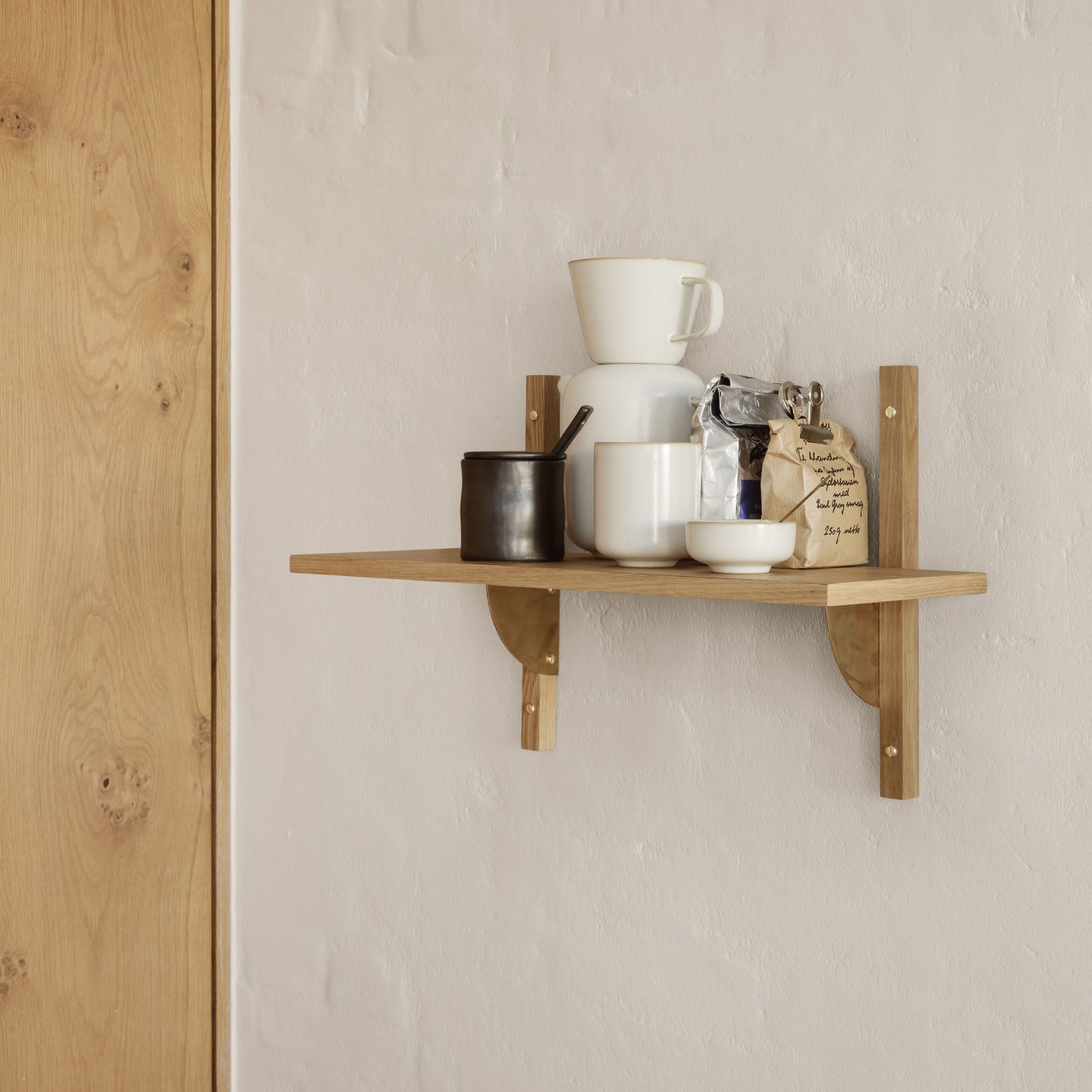 Sector Shelf Single/Narrow - Oak/Brass