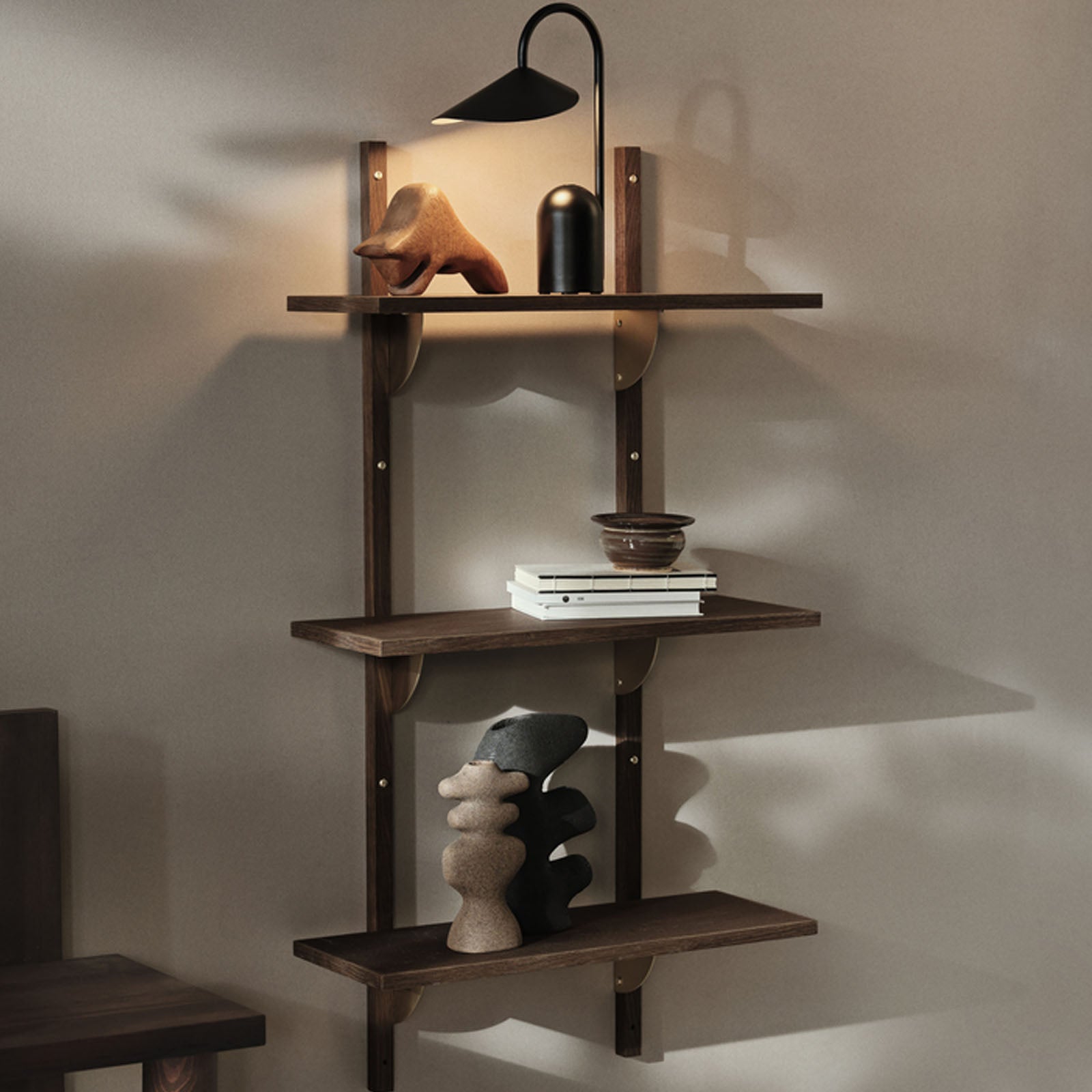 Sector Shelf Triple/Narrow - Smoked Oak/Brass