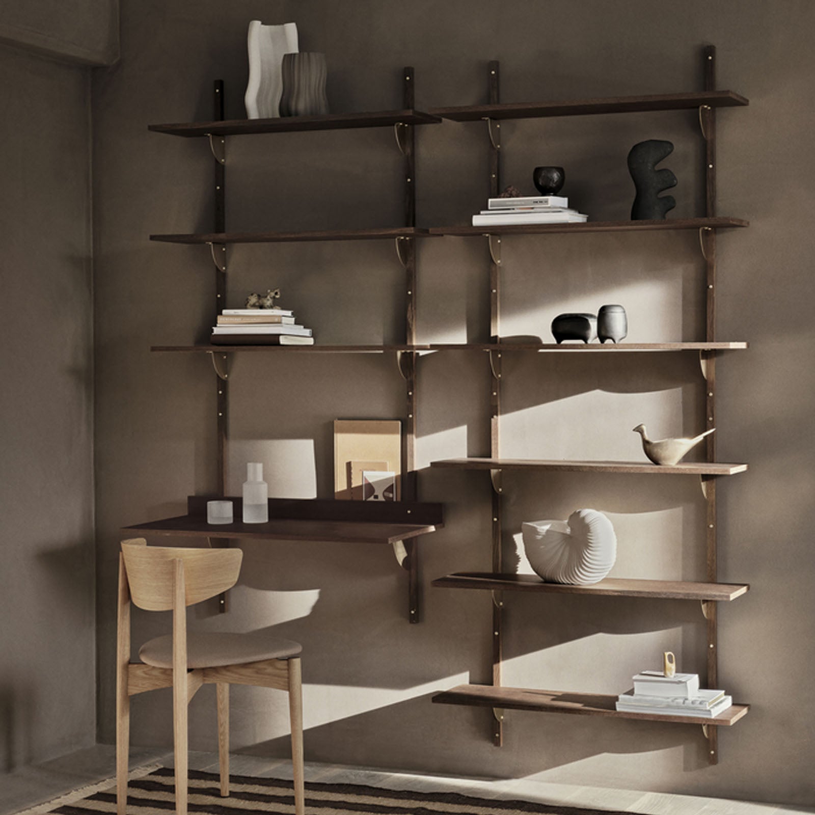 Sector Shelf Triple/Wide - Smoked Oak/Brass