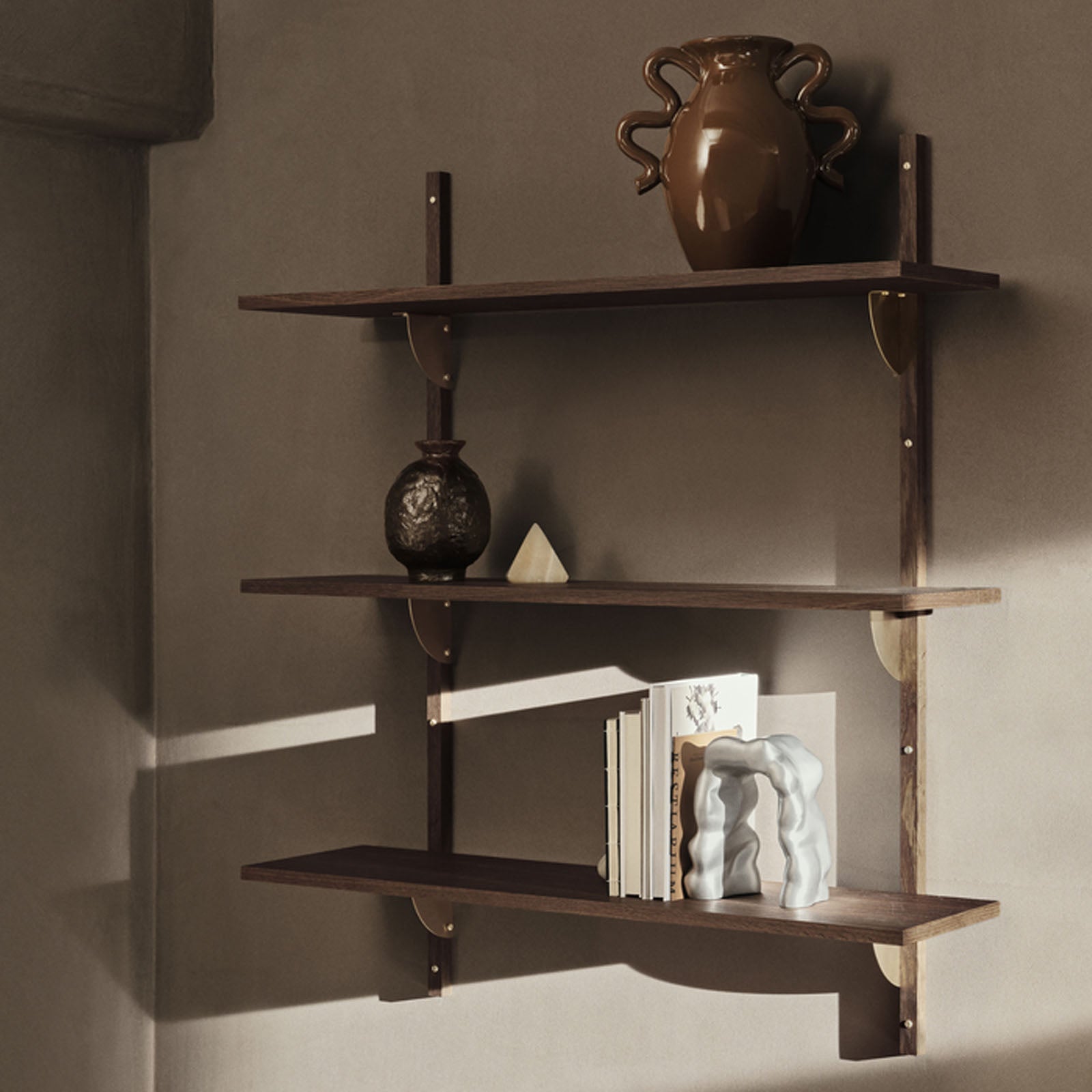 Sector Shelf Triple/Wide - Smoked Oak/Brass