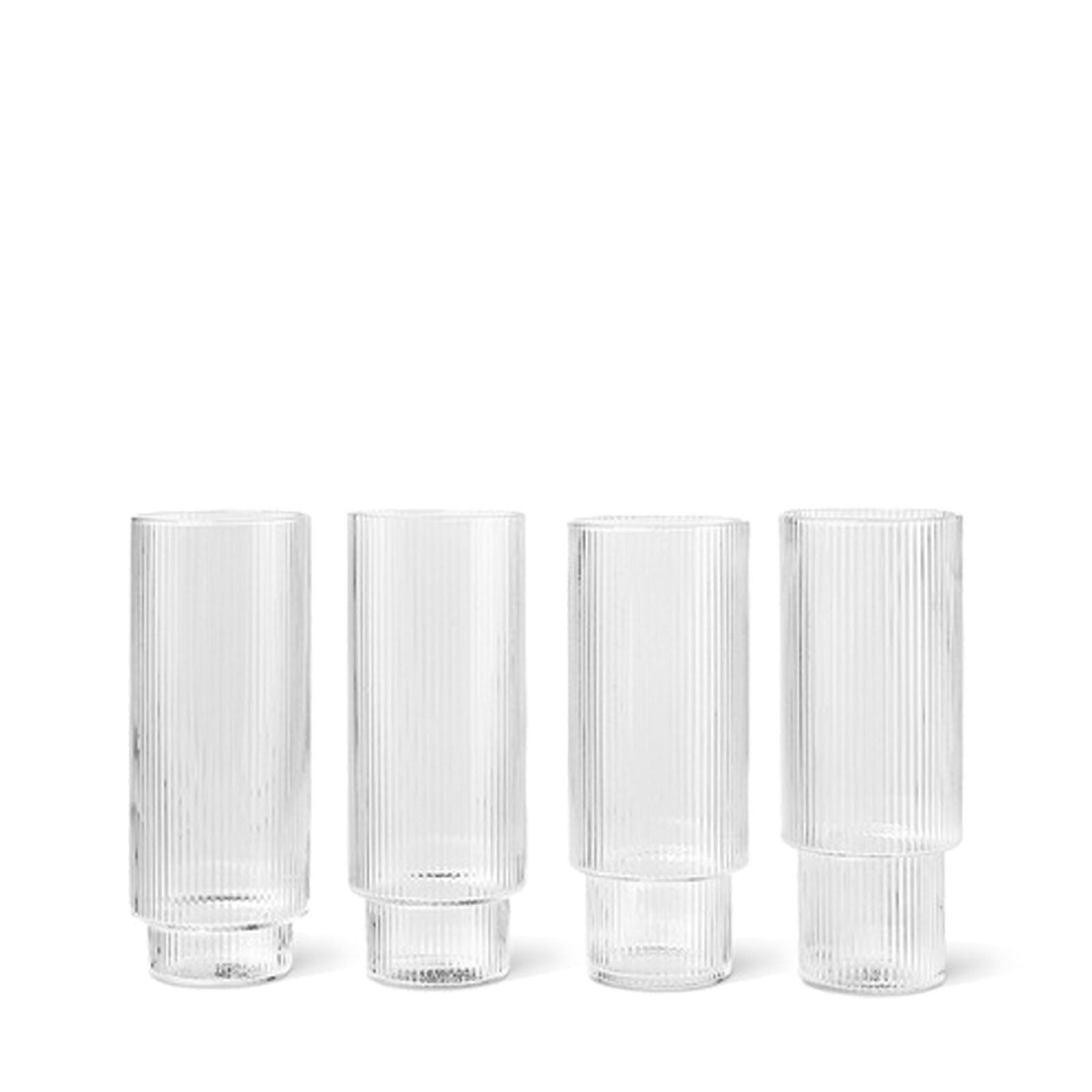 Ripple Long Drink Glasses - Set of 4 - Clear