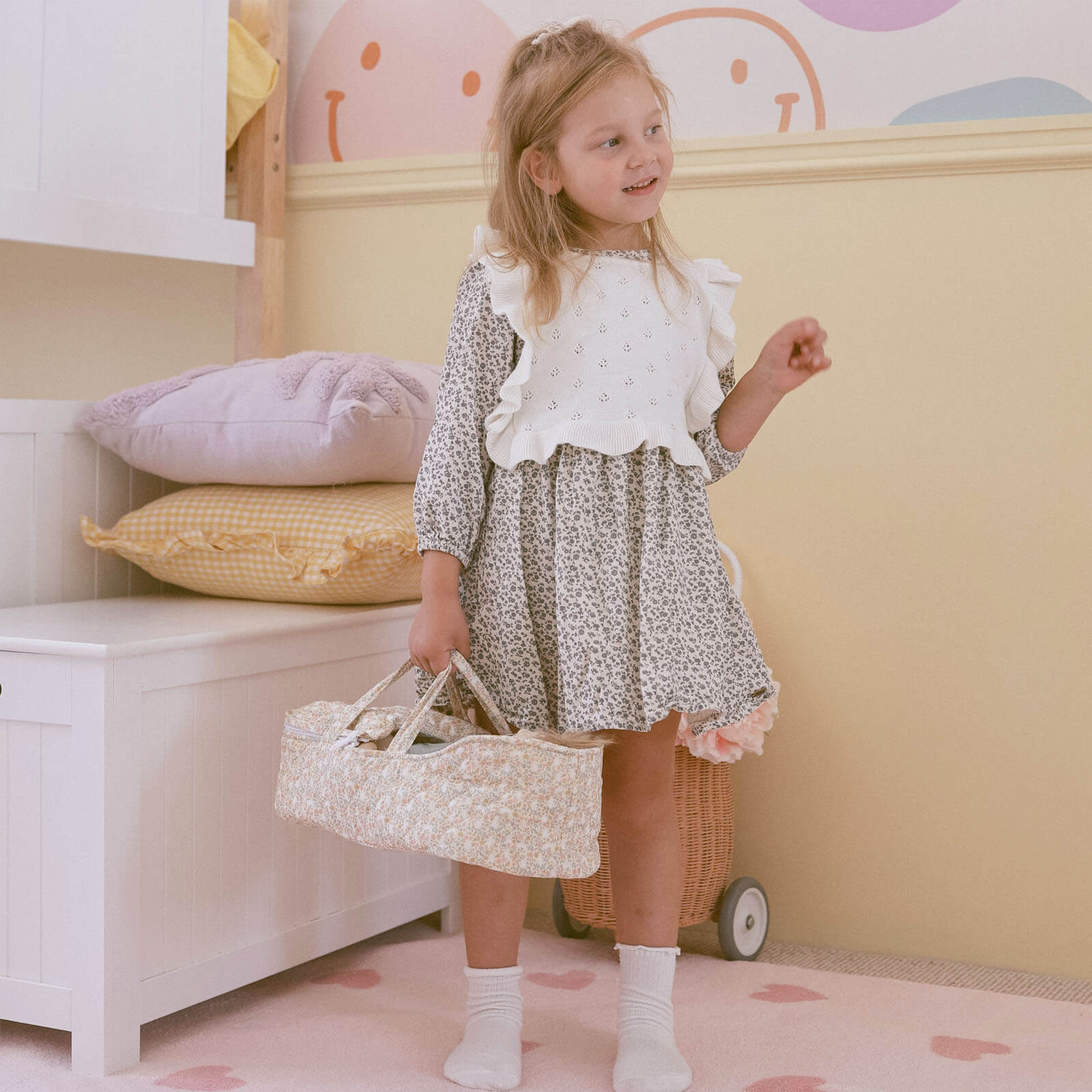Dinkum Doll Quilted Carry Cot - Garden Floral