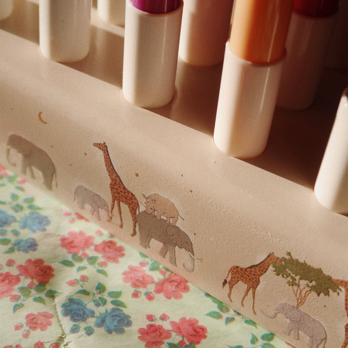 24 Markers In Wooden Block - Safari
